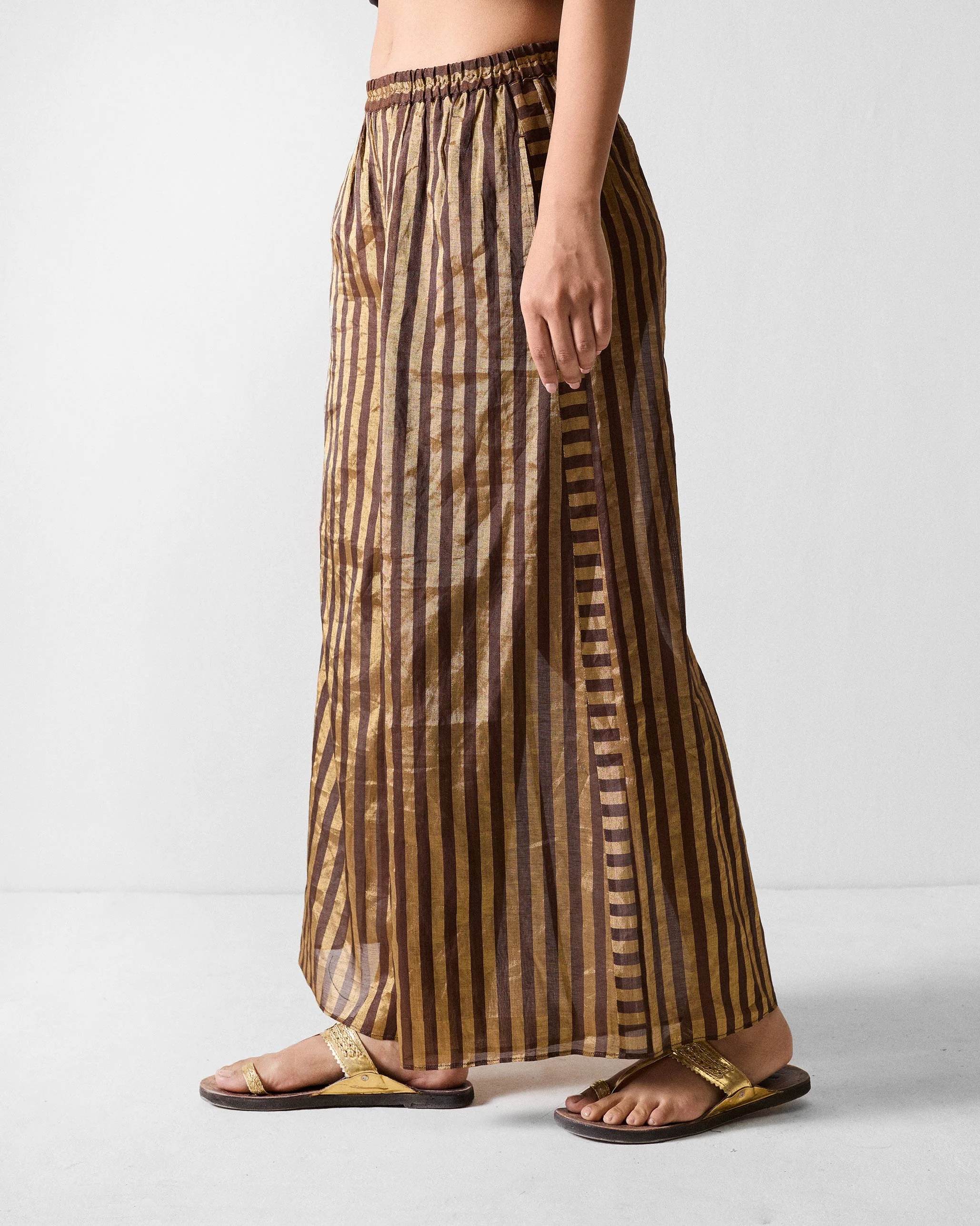 Ceylon Pyjama - Chocolate Brown & Gold Stripes - Image 3