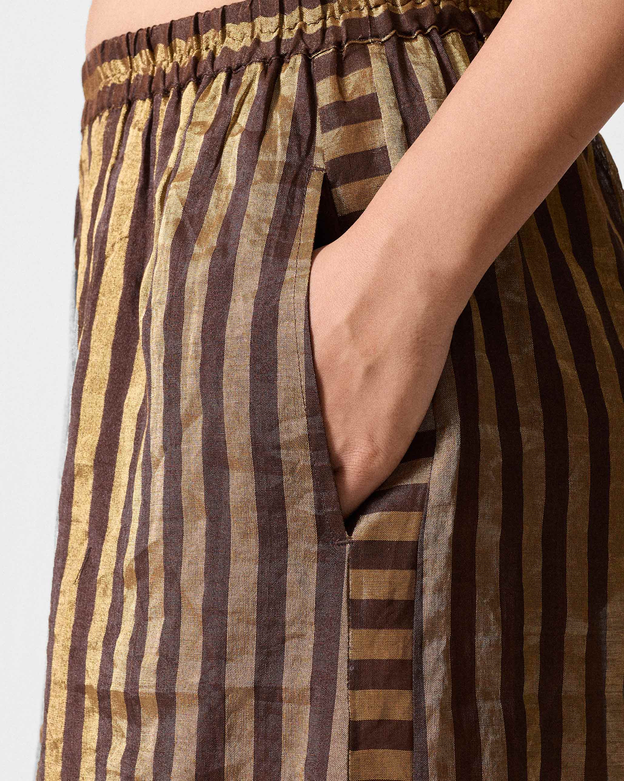 Ceylon Pyjama - Chocolate Brown & Gold Stripes - Image 4