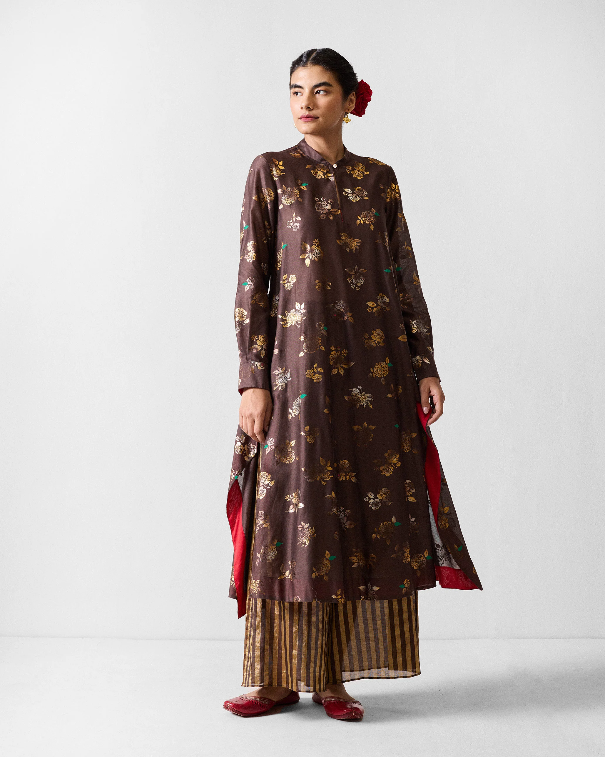 Ceylon Pyjama - Chocolate Brown & Gold Stripes - Image 5