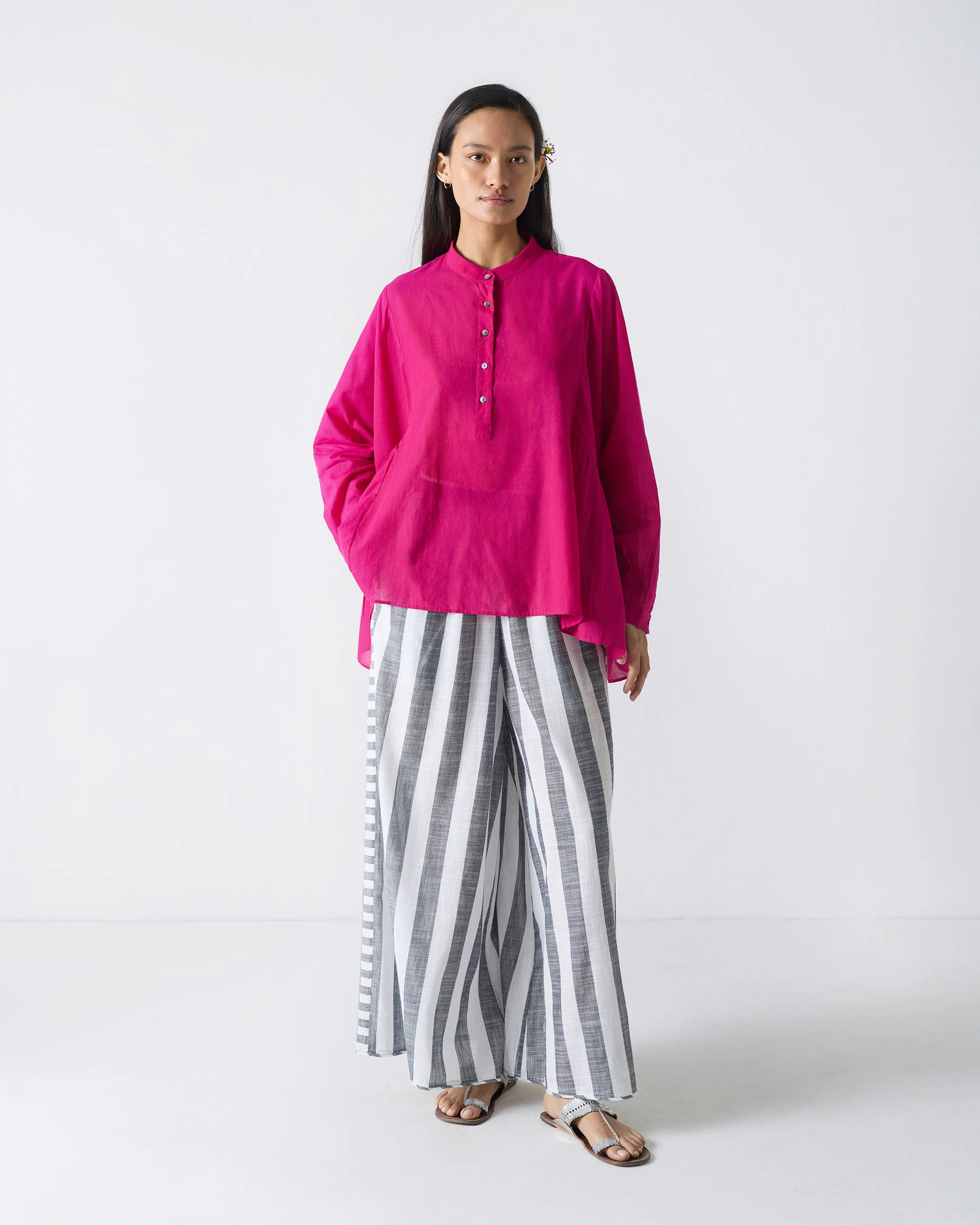 Ceylon Pyjamas - Charcoal & White Stripes - Image 5