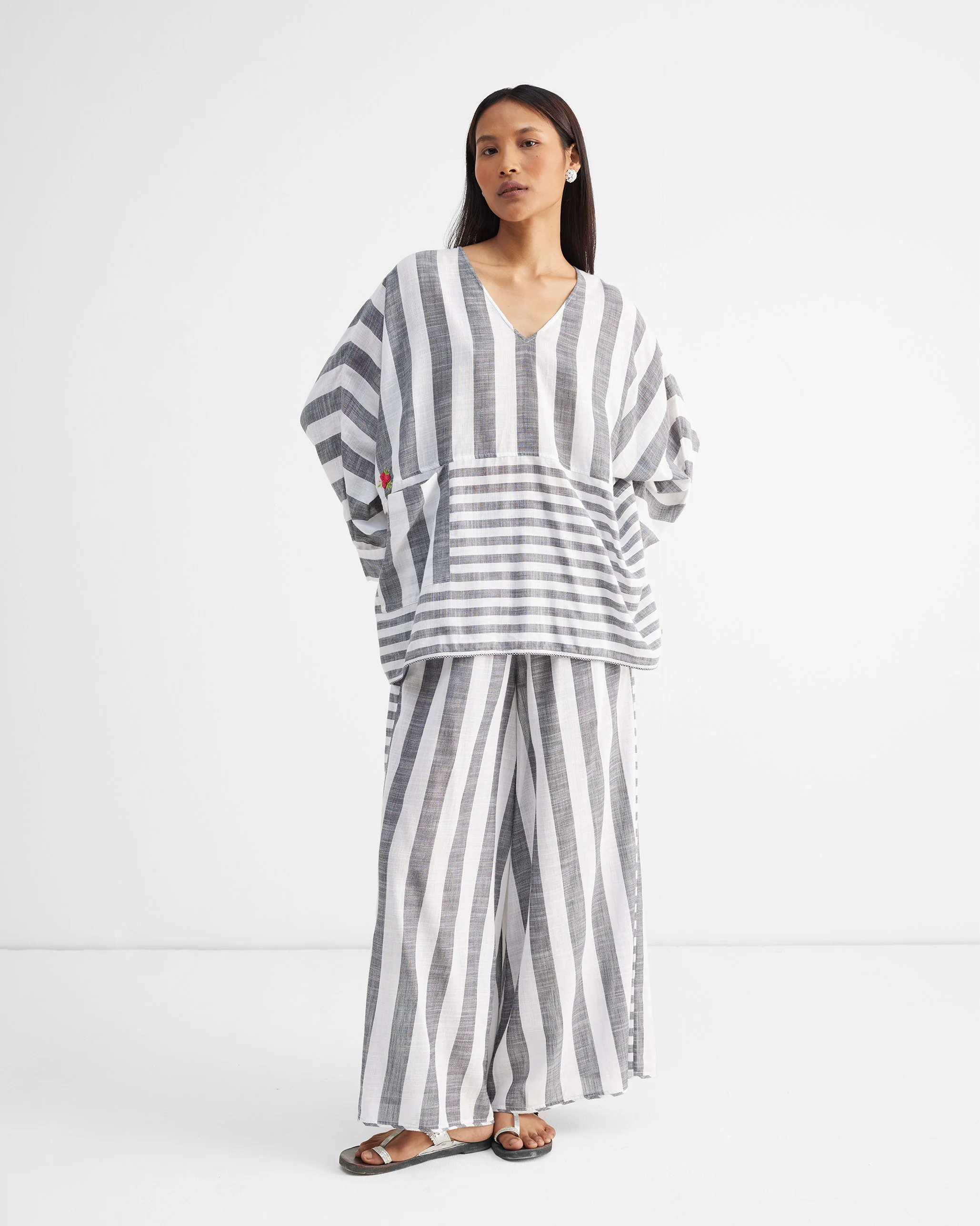 Ceylon Pyjamas - Charcoal & White Stripes - Image 7