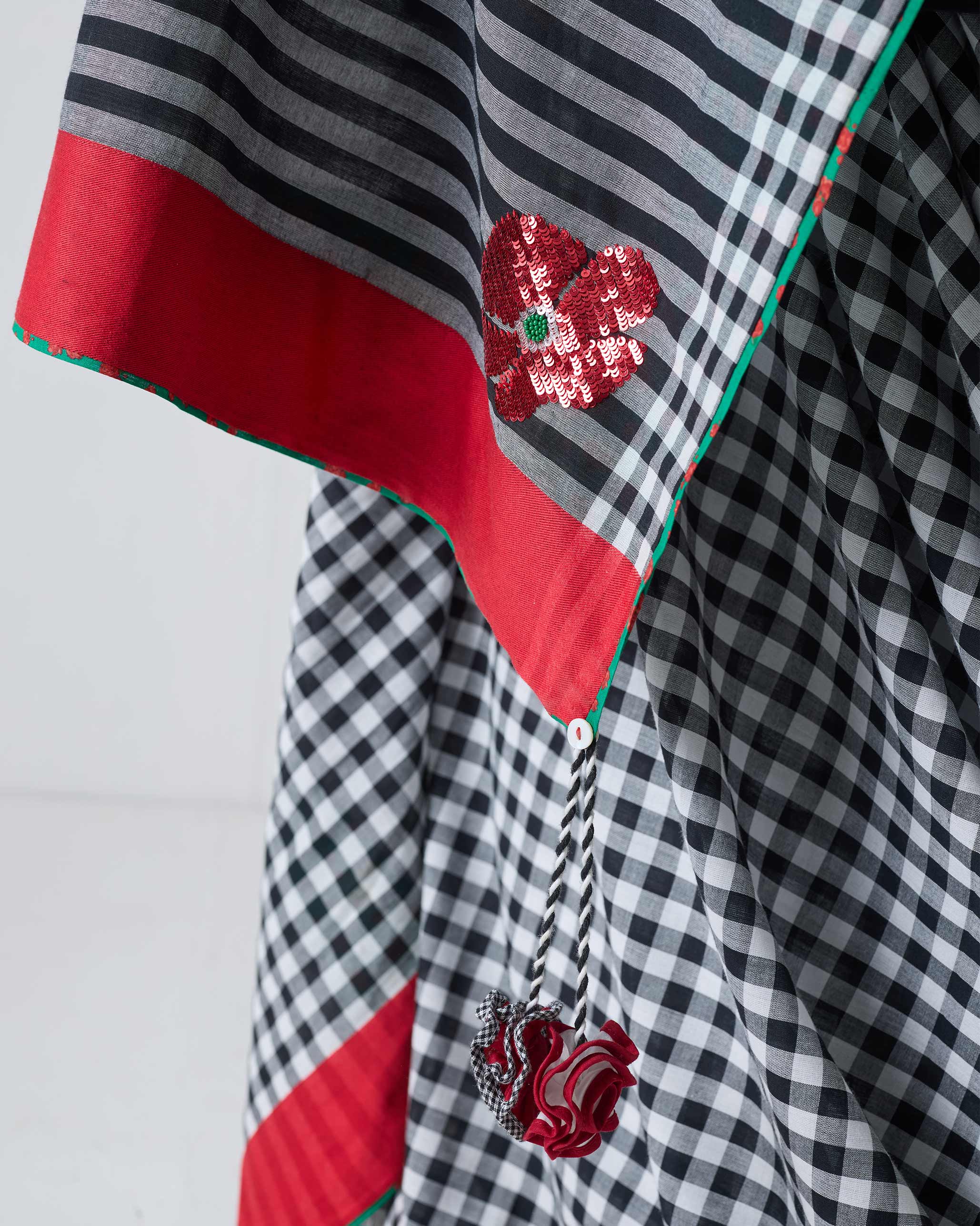 Ceylon Sari - Black & White Checks - Image 4