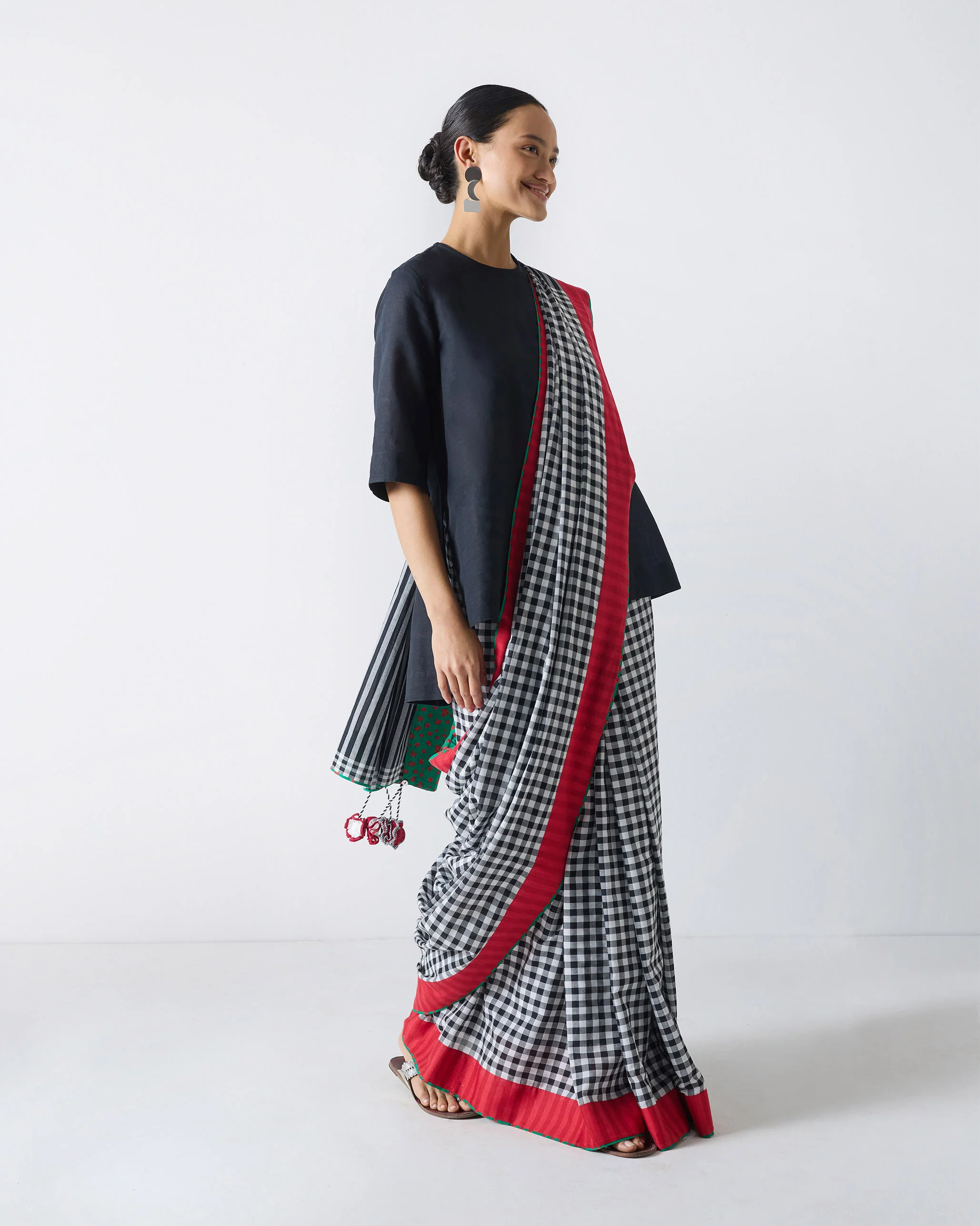 Ceylon Sari - Black & White Checks - Image 5