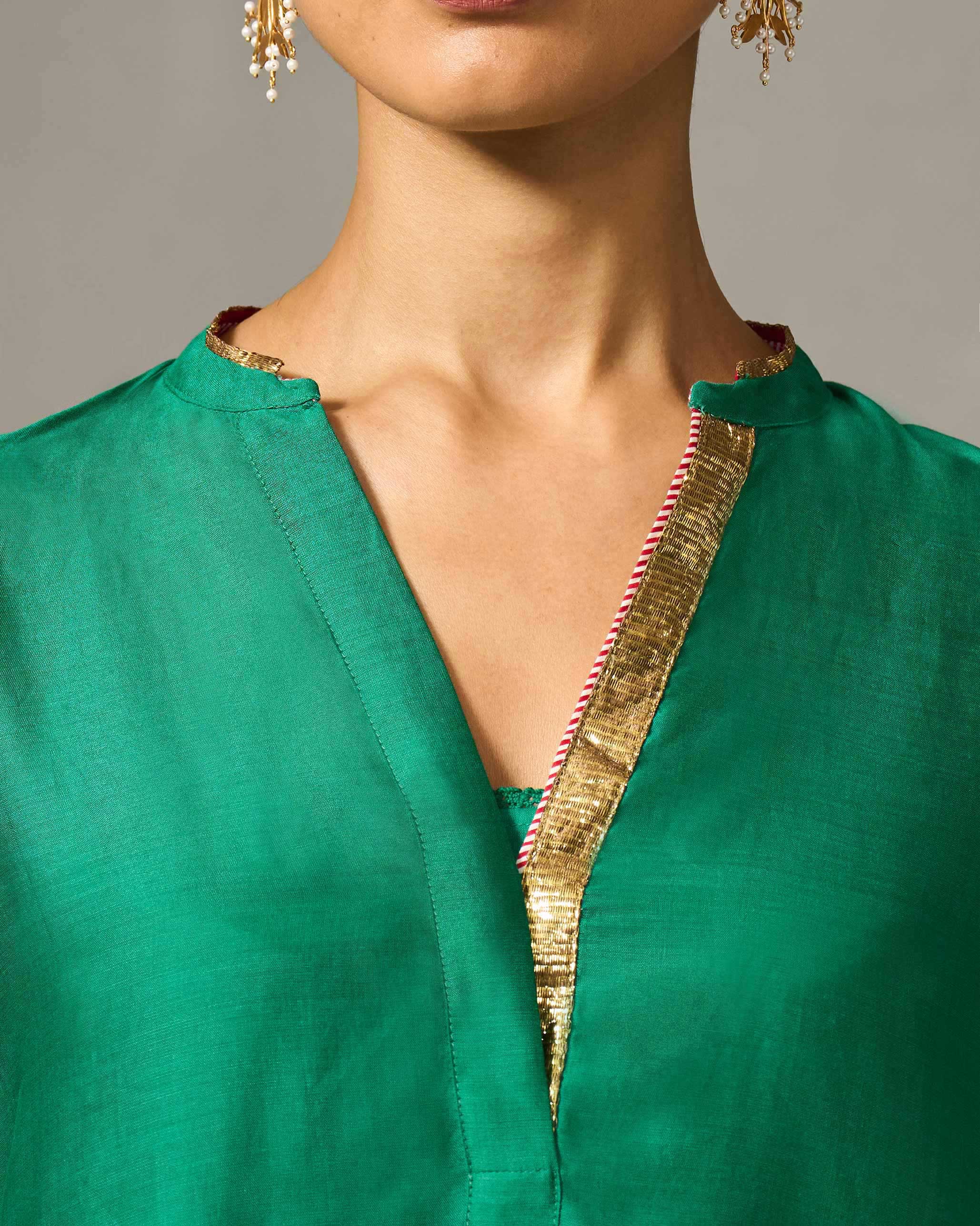 Chaand Pocket Kurta & Slip - Green - Image 3