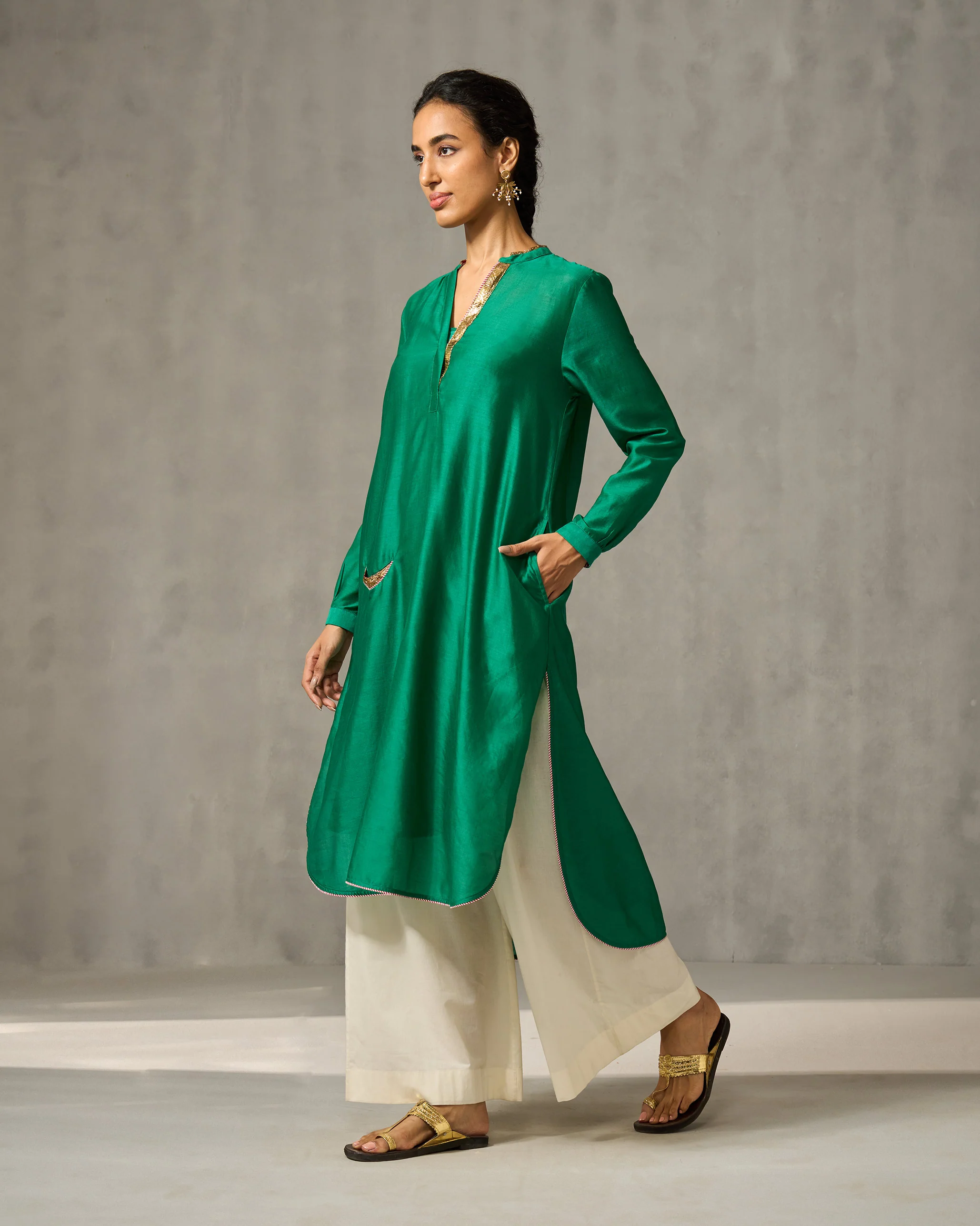 Chaand Pocket Kurta & Slip - Green - Image 5