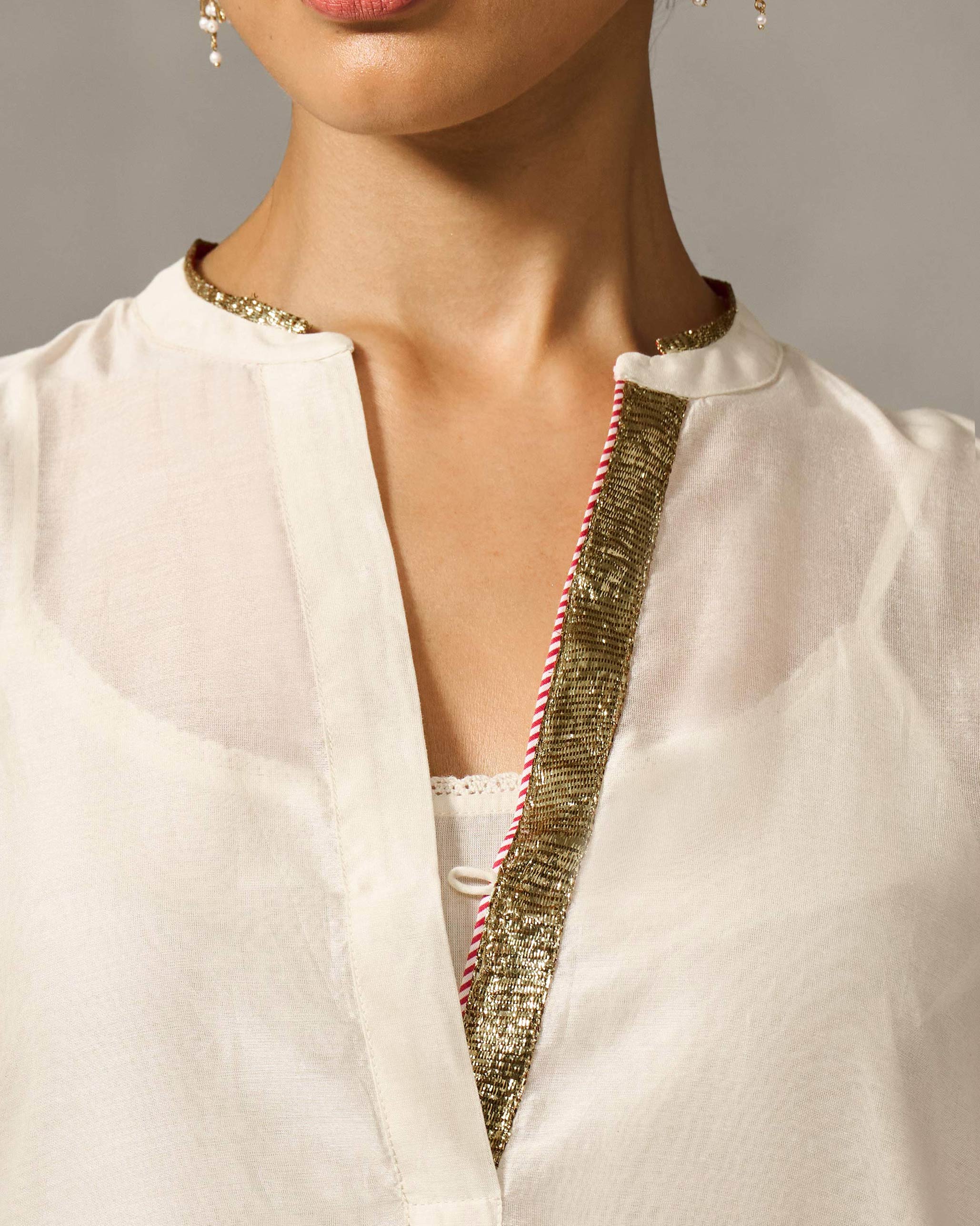 Chaand Pocket Kurta & Slip - Ivory - Image 3