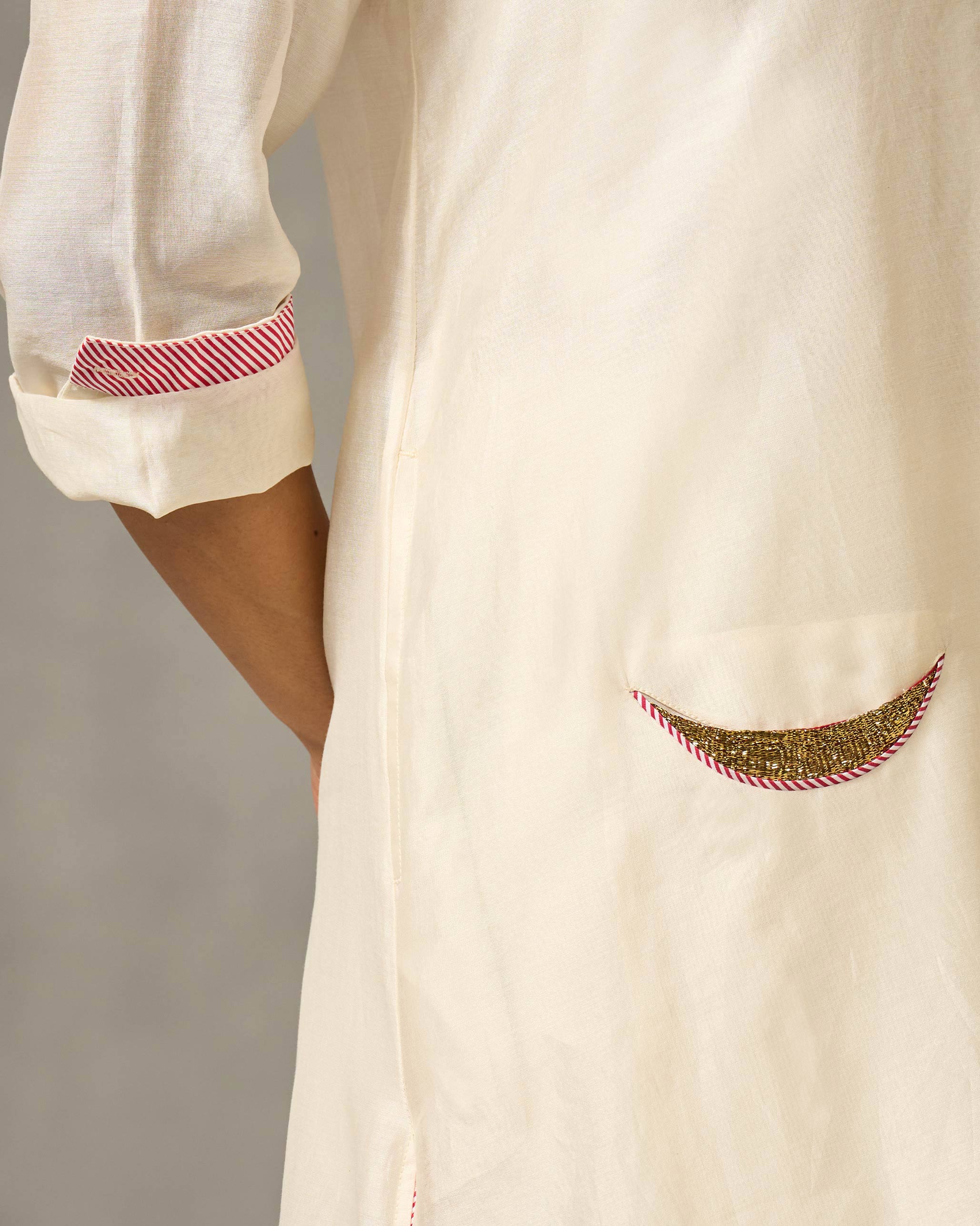Chaand Pocket Kurta & Slip - Ivory - Image 6