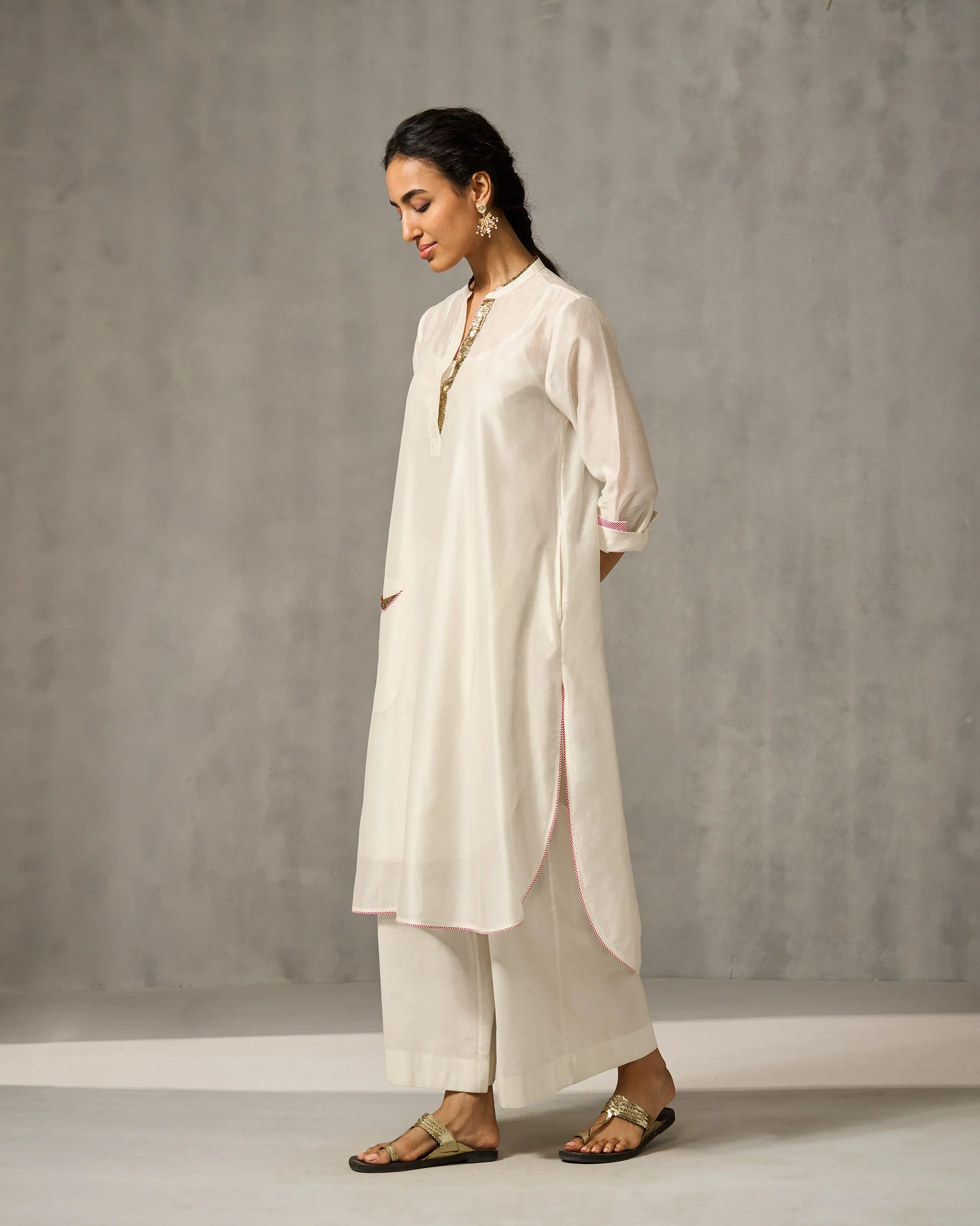 Chaand Pocket Kurta & Slip - Ivory - Image 7
