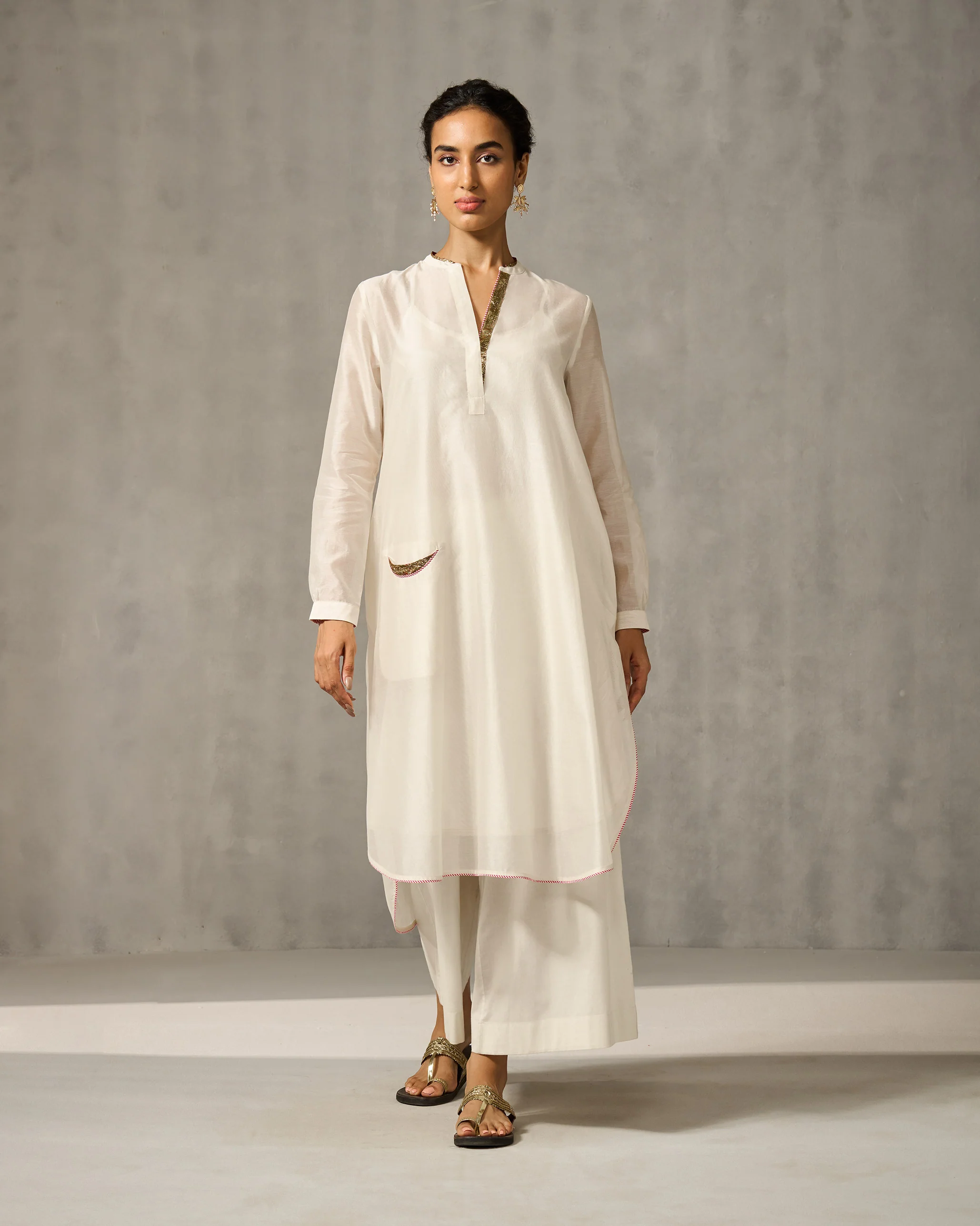Chaand Pocket Kurta & Slip - Ivory - Image 8