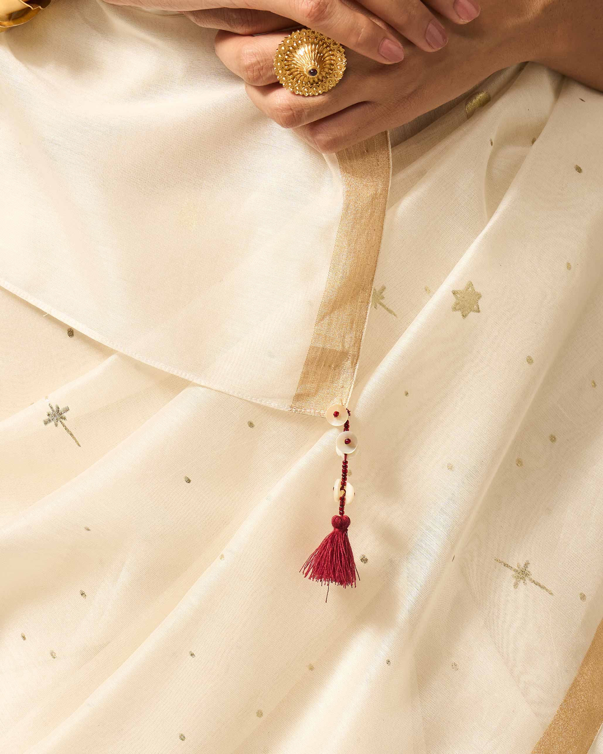 Chand Sitara Sari - Ivory & Gold Print - Image 2