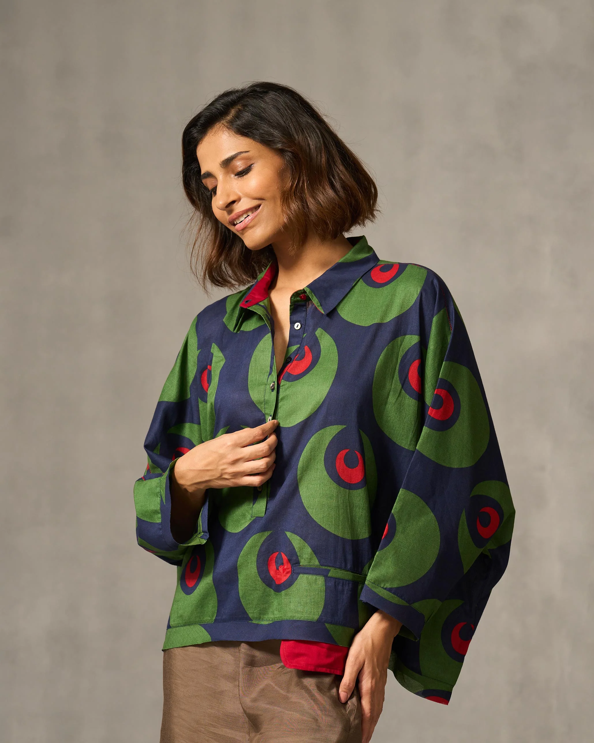 Chandini Top - Navy & Green Print - Image 4