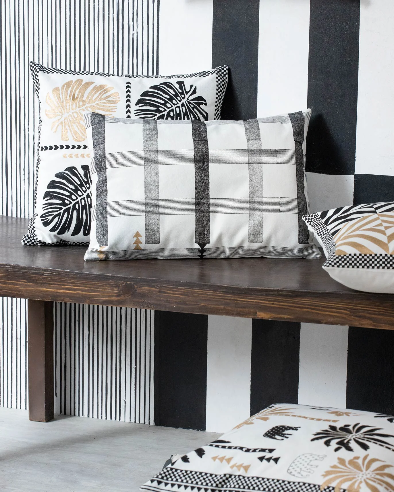 Check Stripe Lumbar Pillow Cover - Black & White - Image 2
