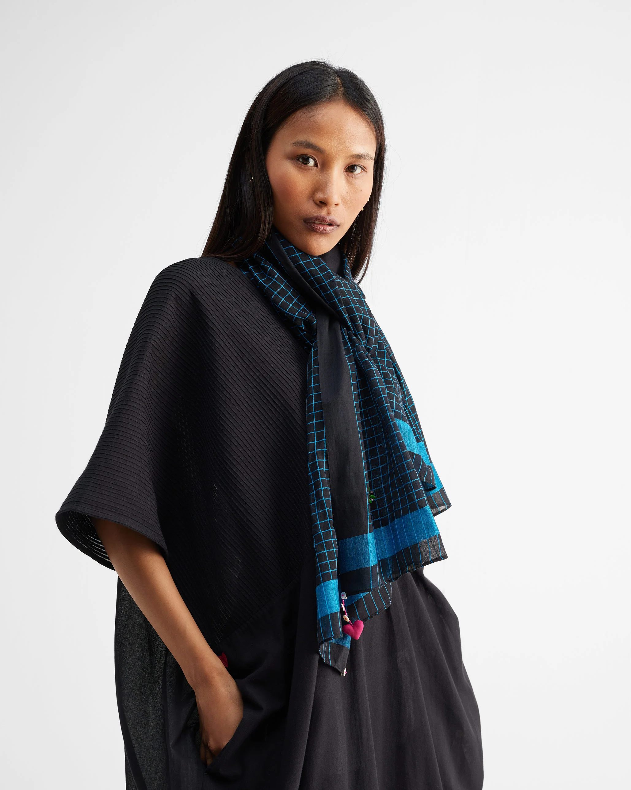 Checked Scarf - Blue - Image 4