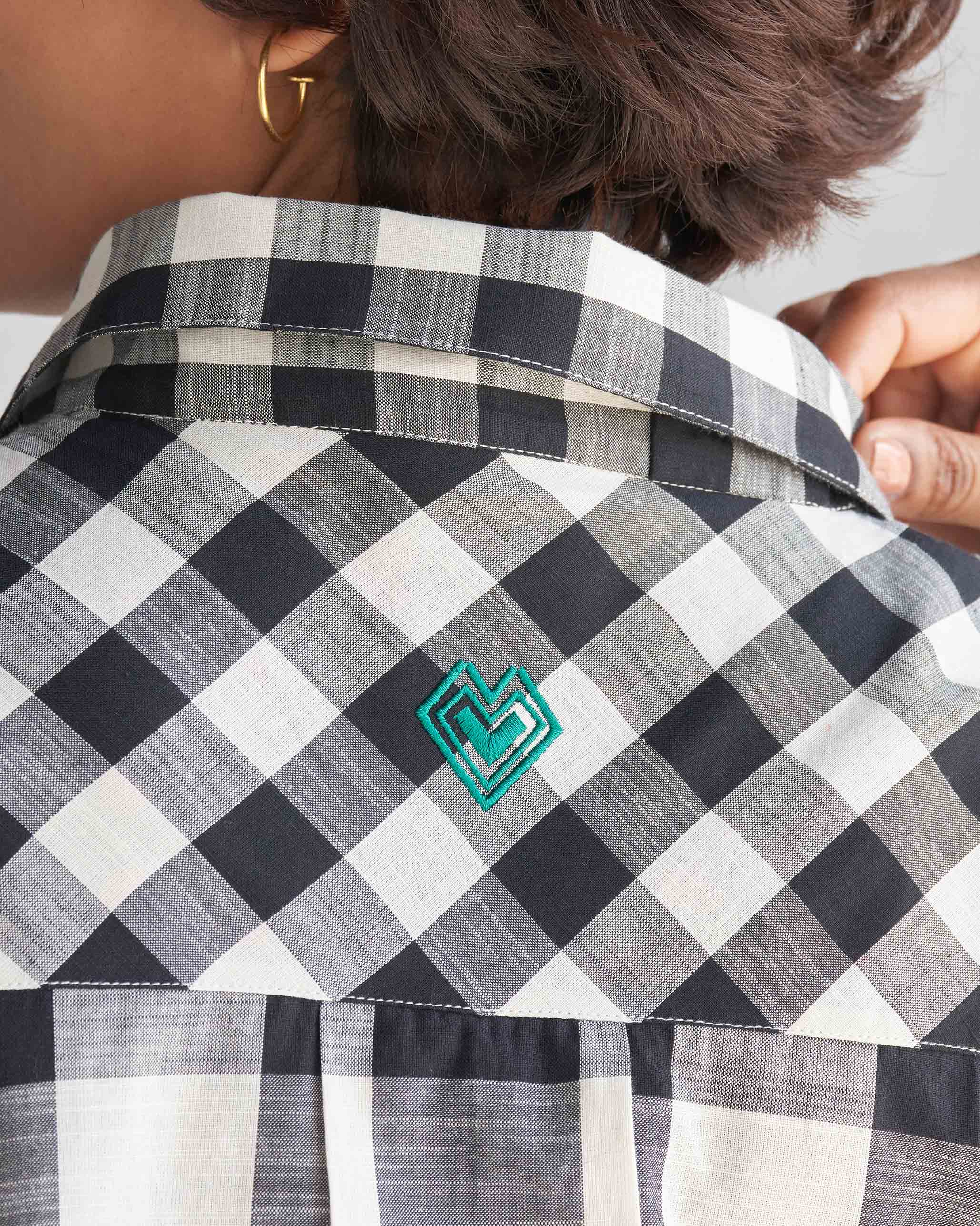 Checkered Panelled Shirt - Black & Ivory - Image 3