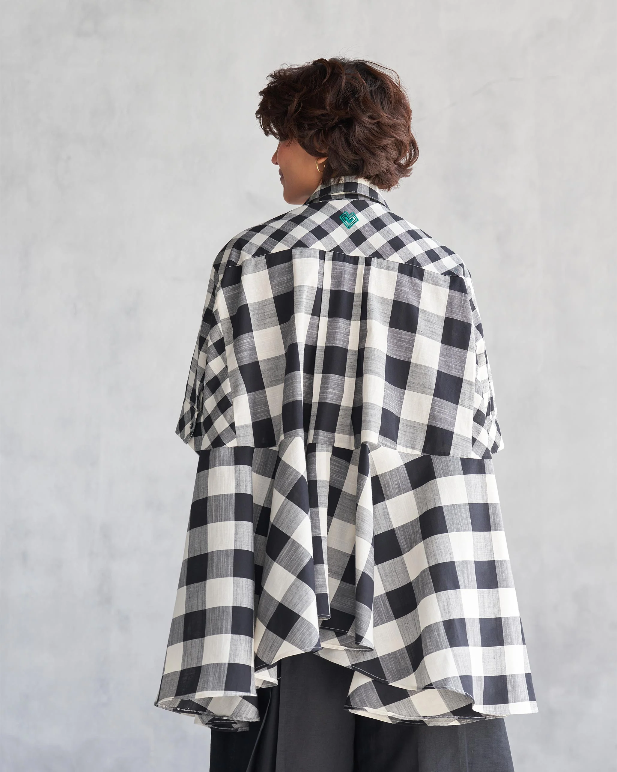 Checkered Panelled Shirt - Black & Ivory - Image 5