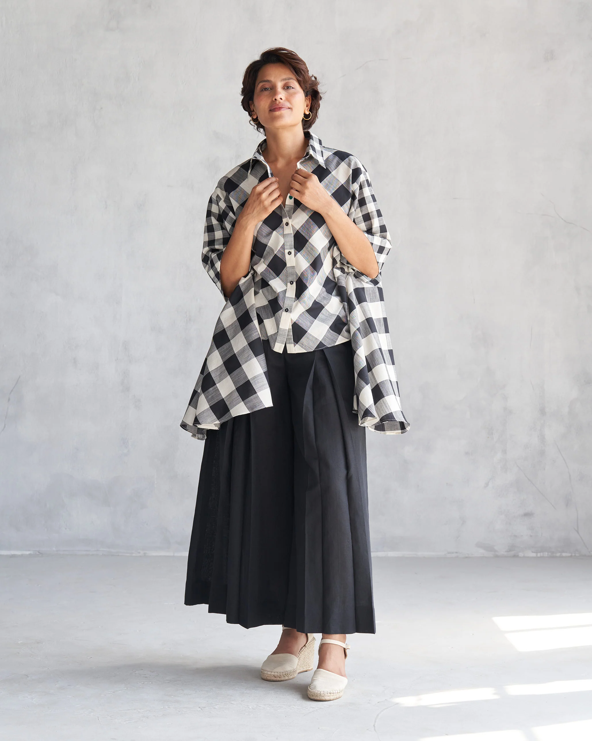 Checkered Panelled Shirt - Black & Ivory - Image 7