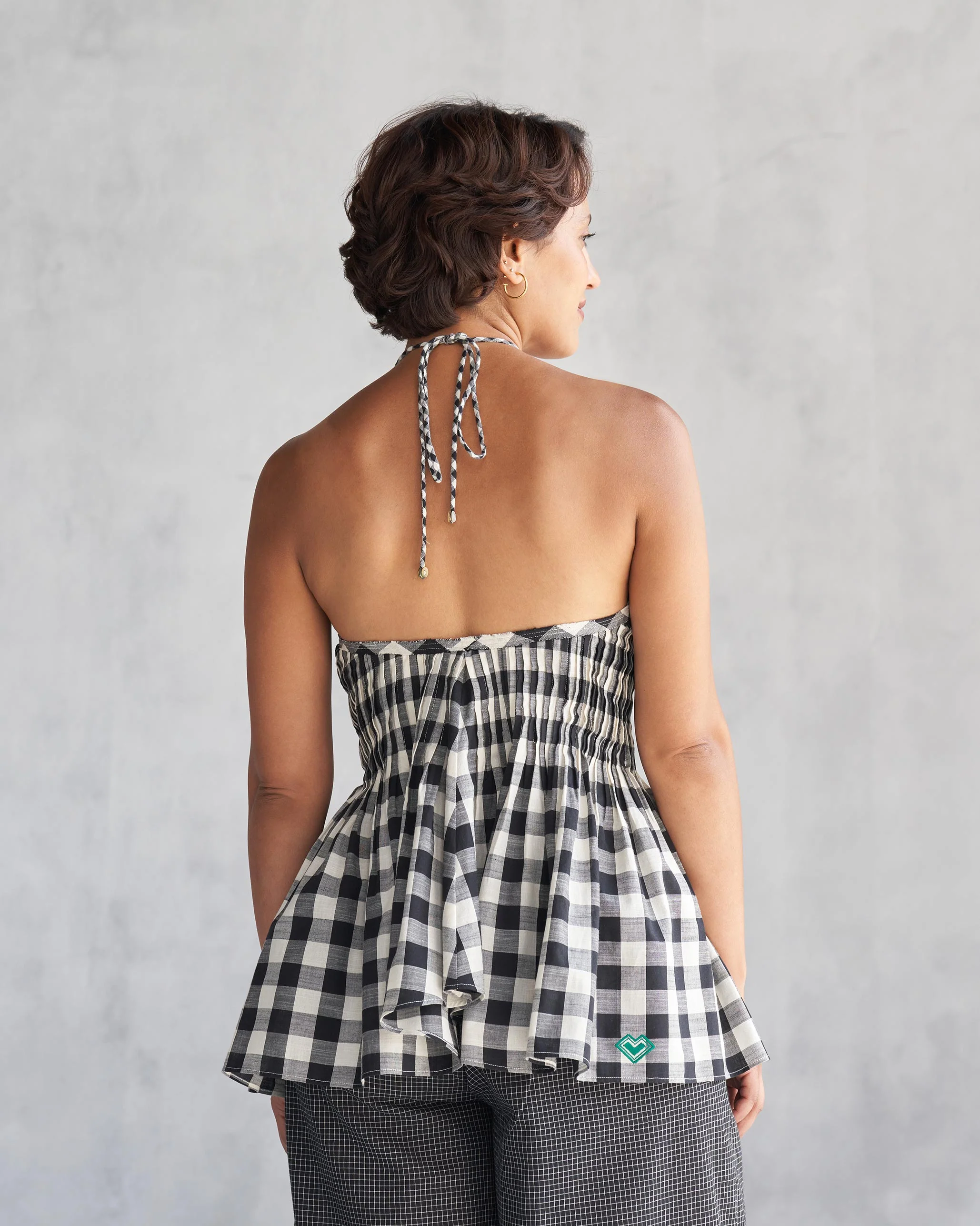 Checkered Pintuck Top - Black & Ivory - Image 4