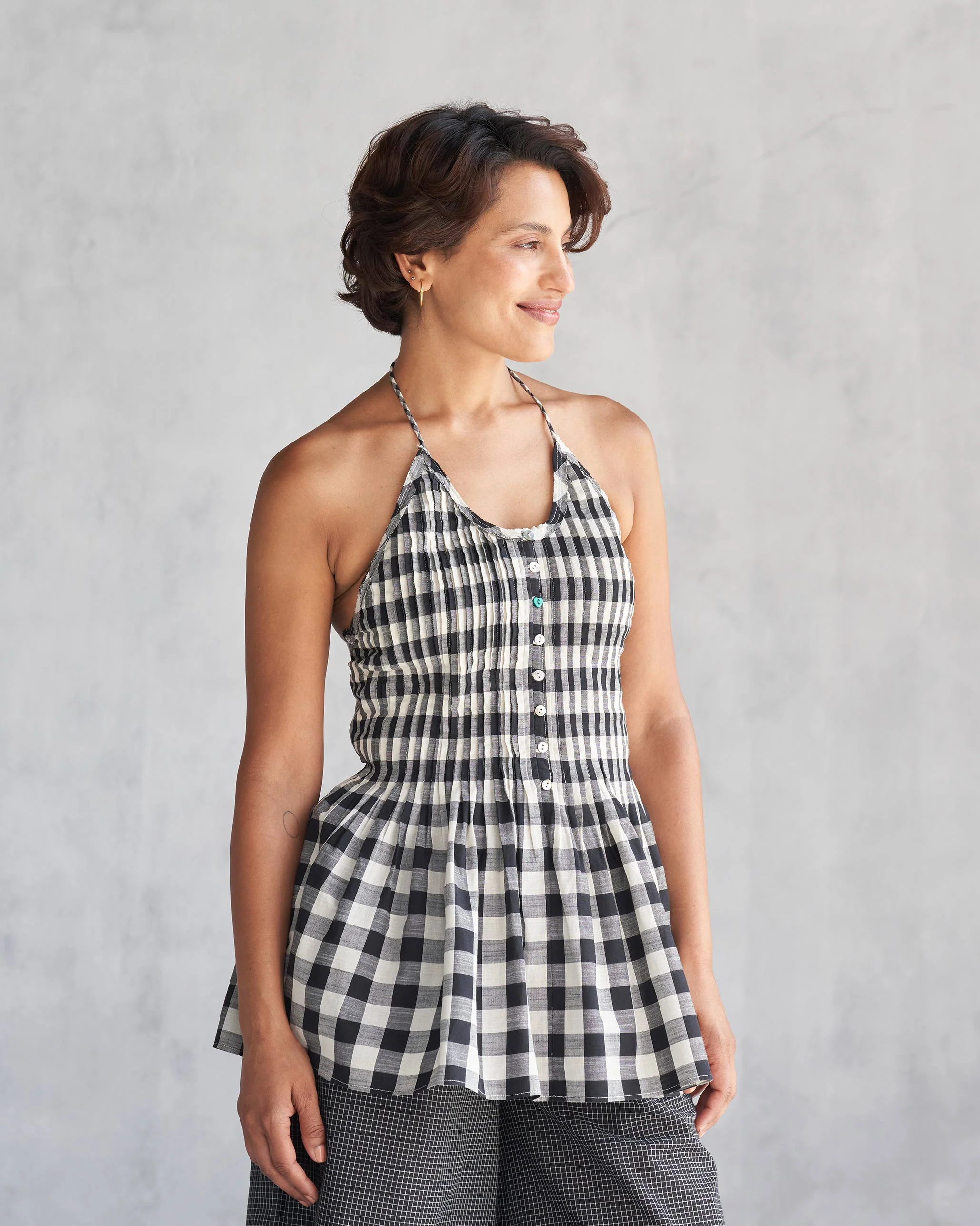 Checkered Pintuck Top - Black & Ivory - Image 5