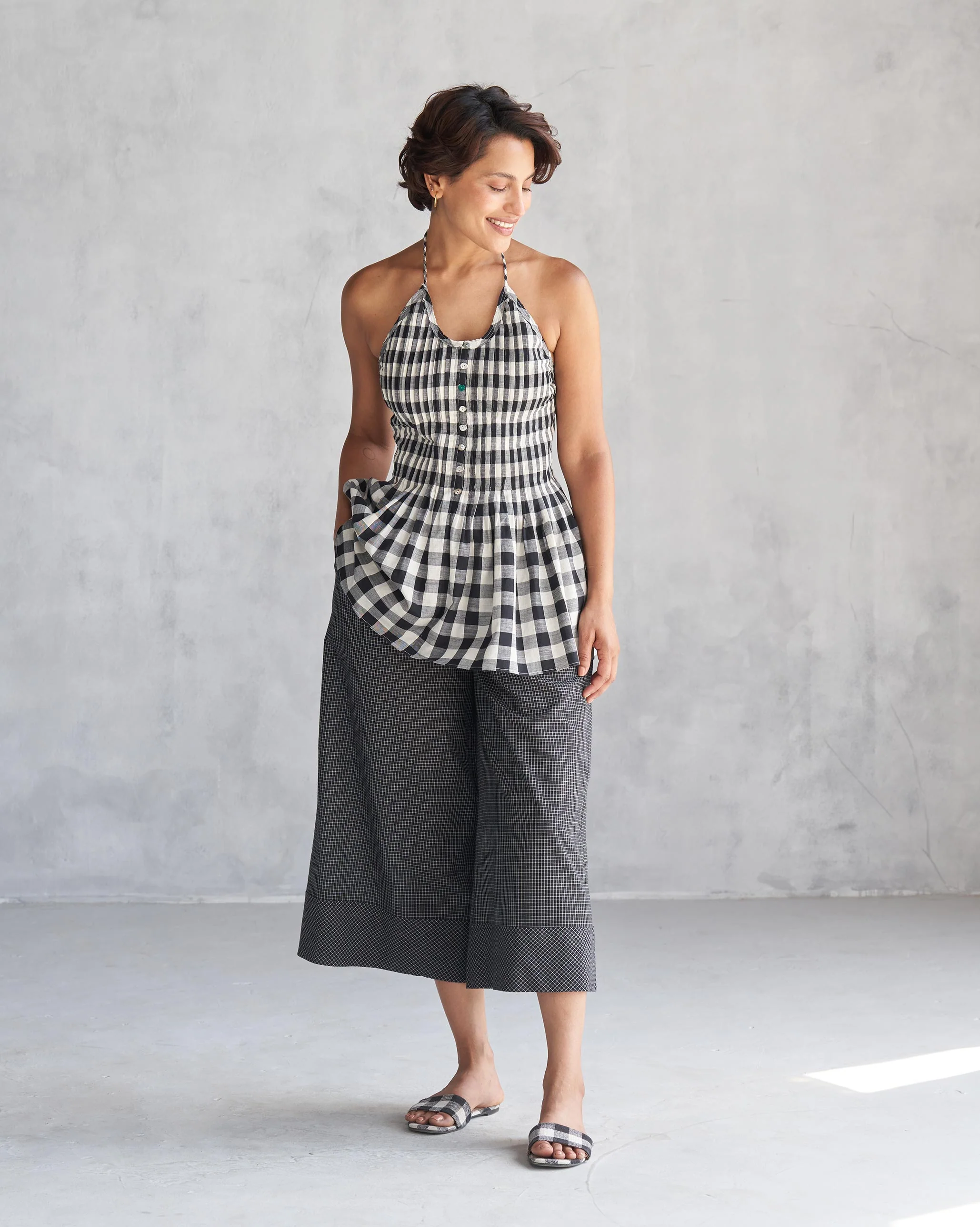 Checkered Pintuck Top - Black & Ivory - Image 6