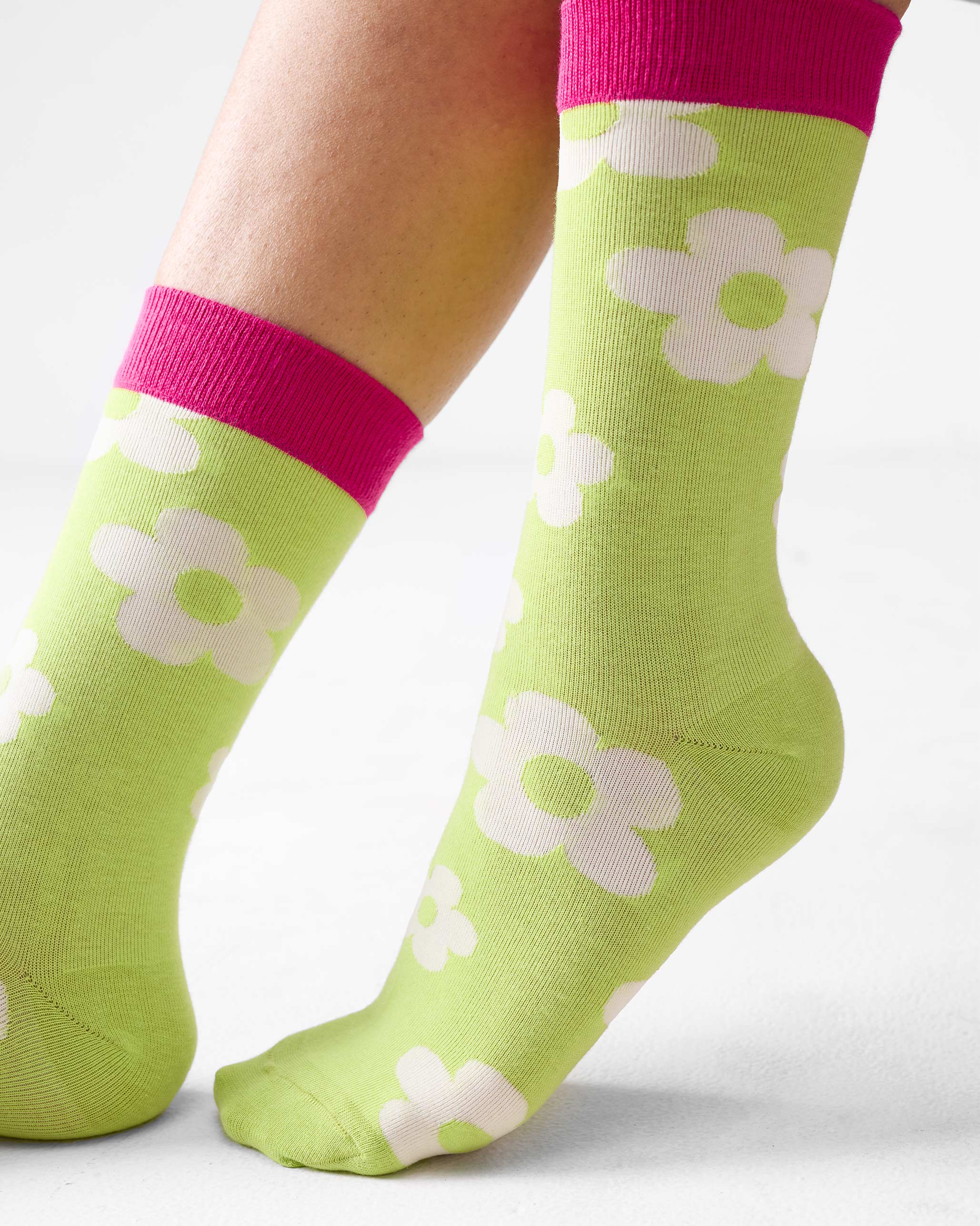 Cherry Blossom Socks - Lime & Oatmeal - Image 2