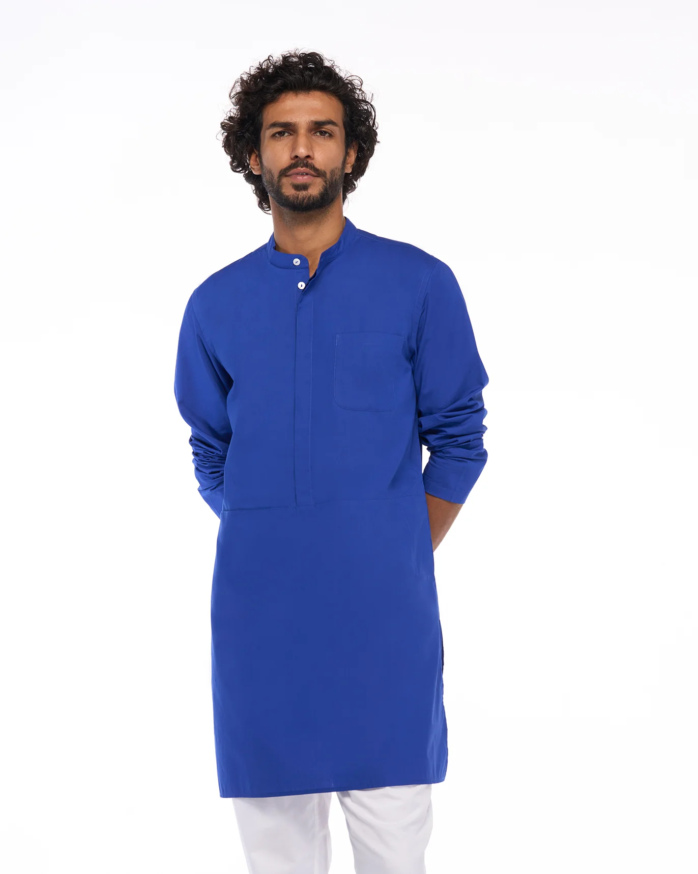 Chest Pocket Kurta - Cobalt Blue - Image 5