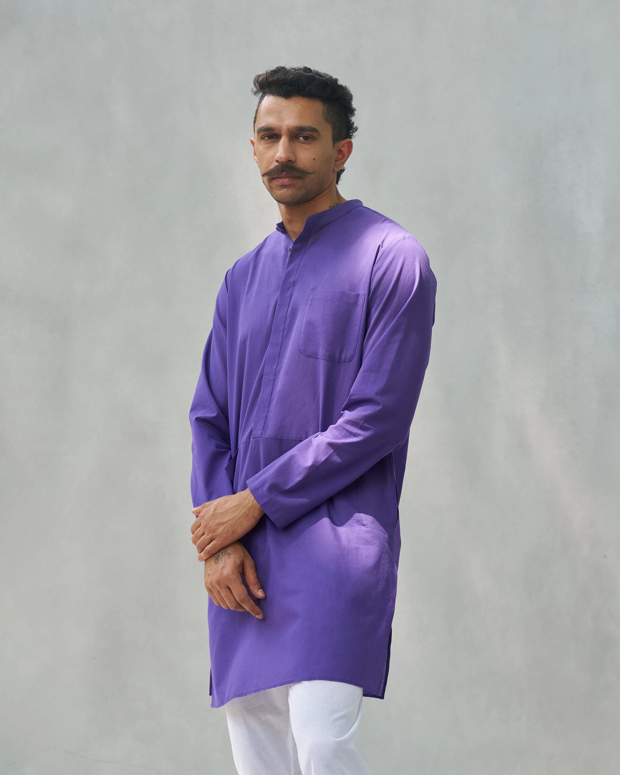 Chest Pocket Kurta - Purple - Image 3