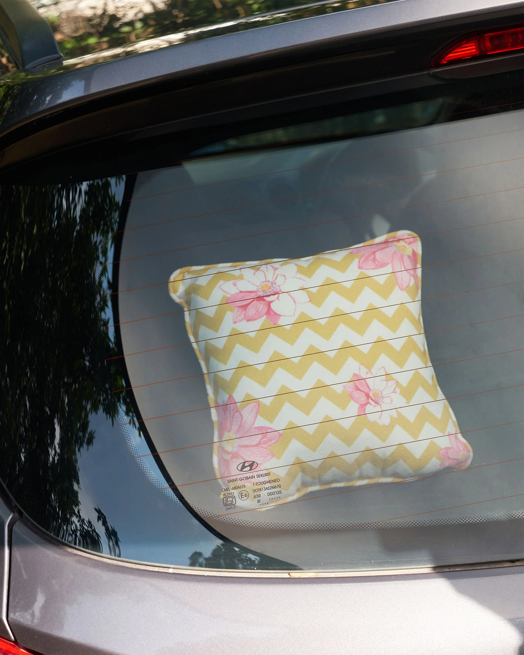 Chevron Lotus Car Cushion - Yellow - Image 2