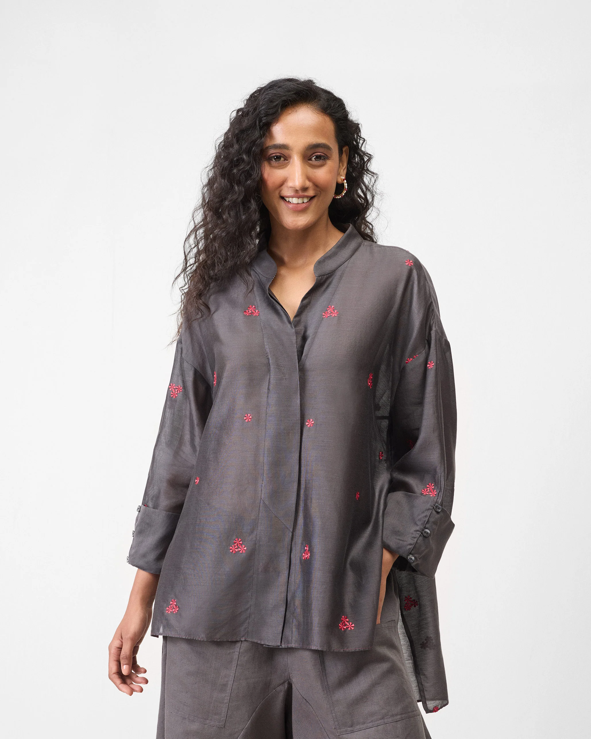 Cirrus Shirt - Charcoal & Watermelon Embroidered - Image 2