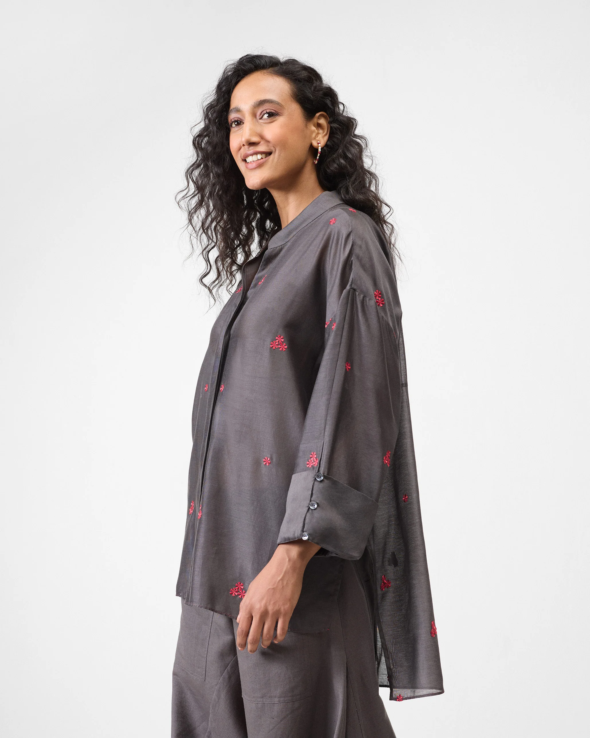 Cirrus Shirt - Charcoal & Watermelon Embroidered - Image 4