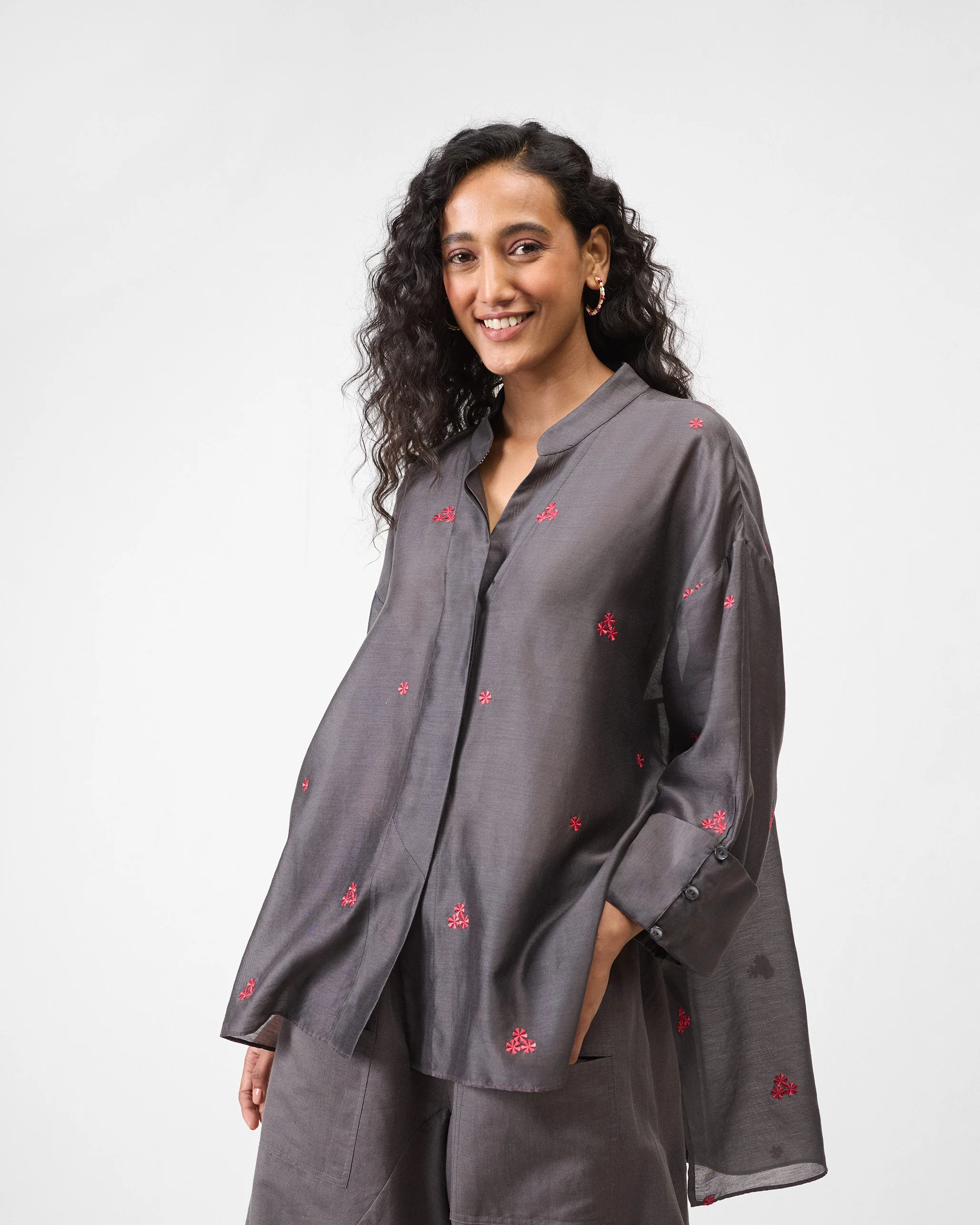 Cirrus Shirt - Charcoal & Watermelon Embroidered - Image 5