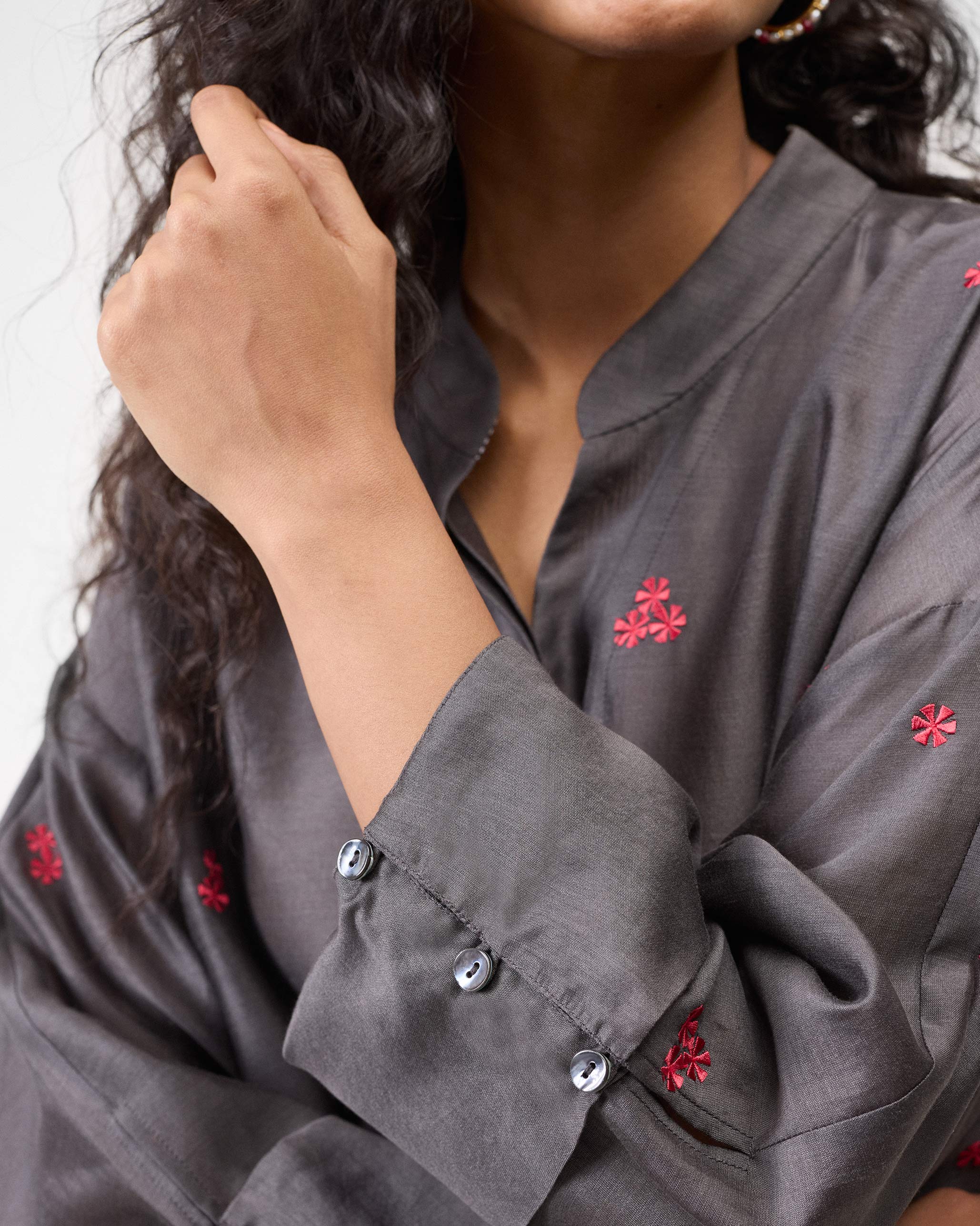 Cirrus Shirt - Charcoal & Watermelon Embroidered - Image 6