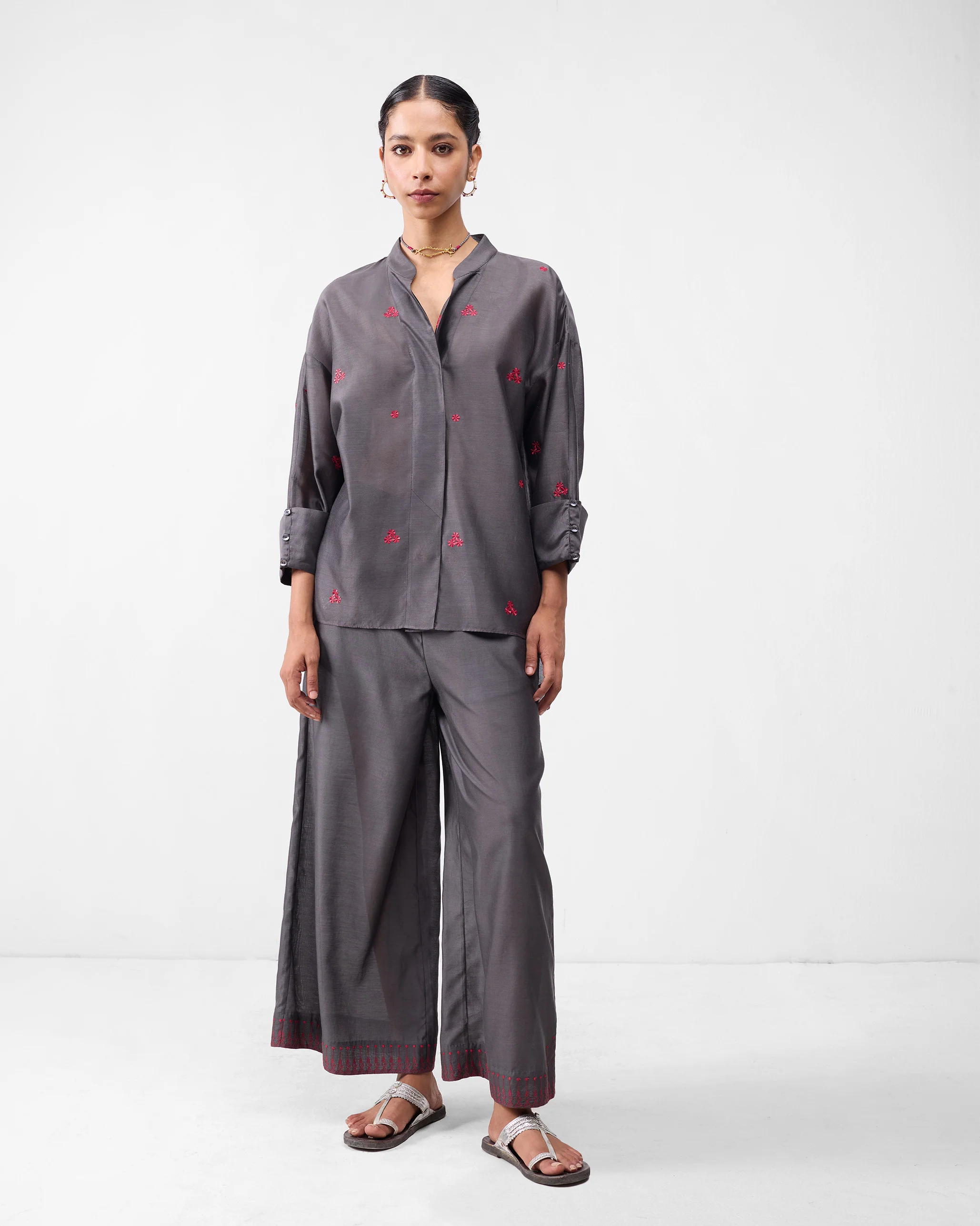 Cirrus Shirt - Charcoal & Watermelon Embroidered - Image 9