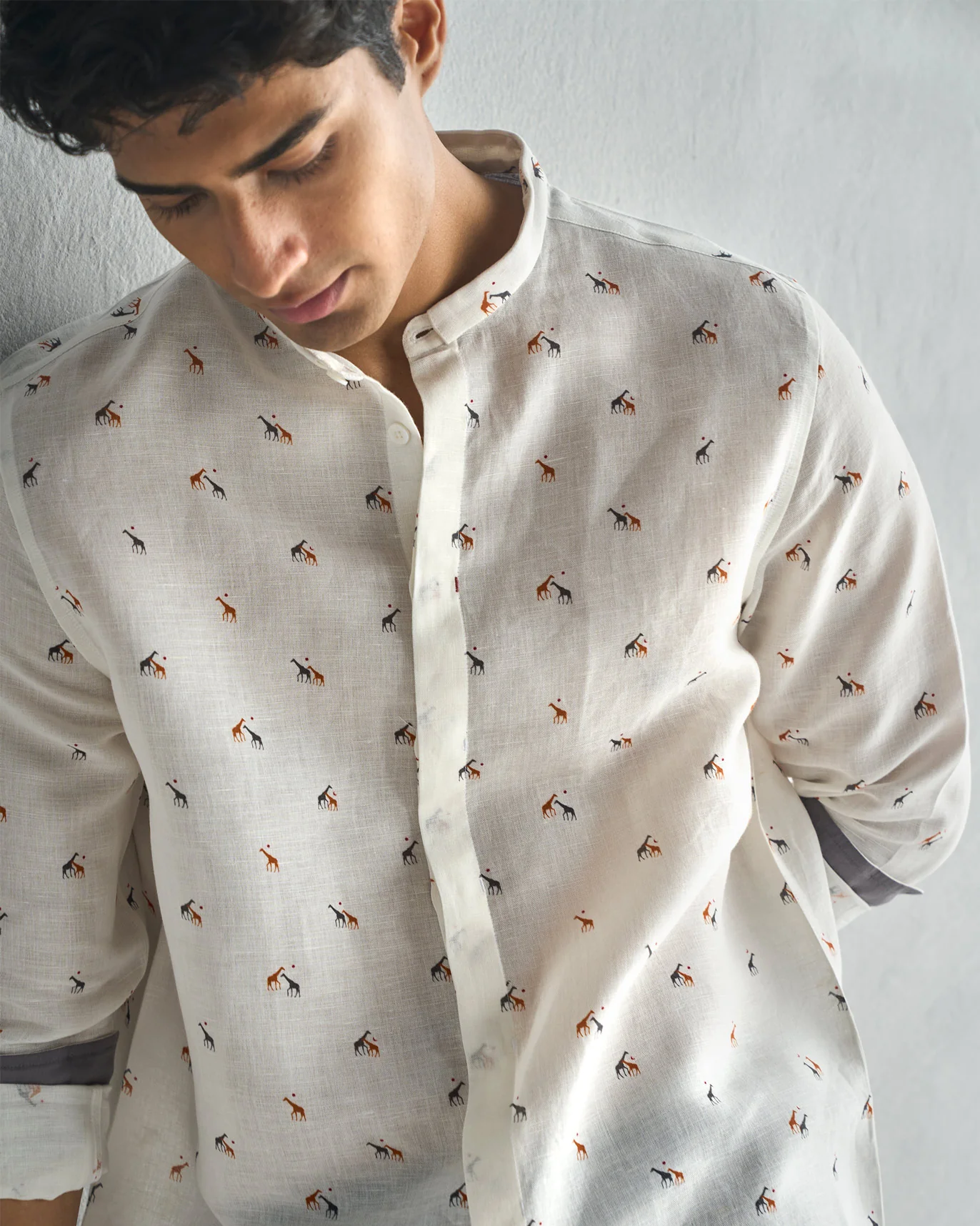 Classic Band Collar Shirt - Ivory - Image 2