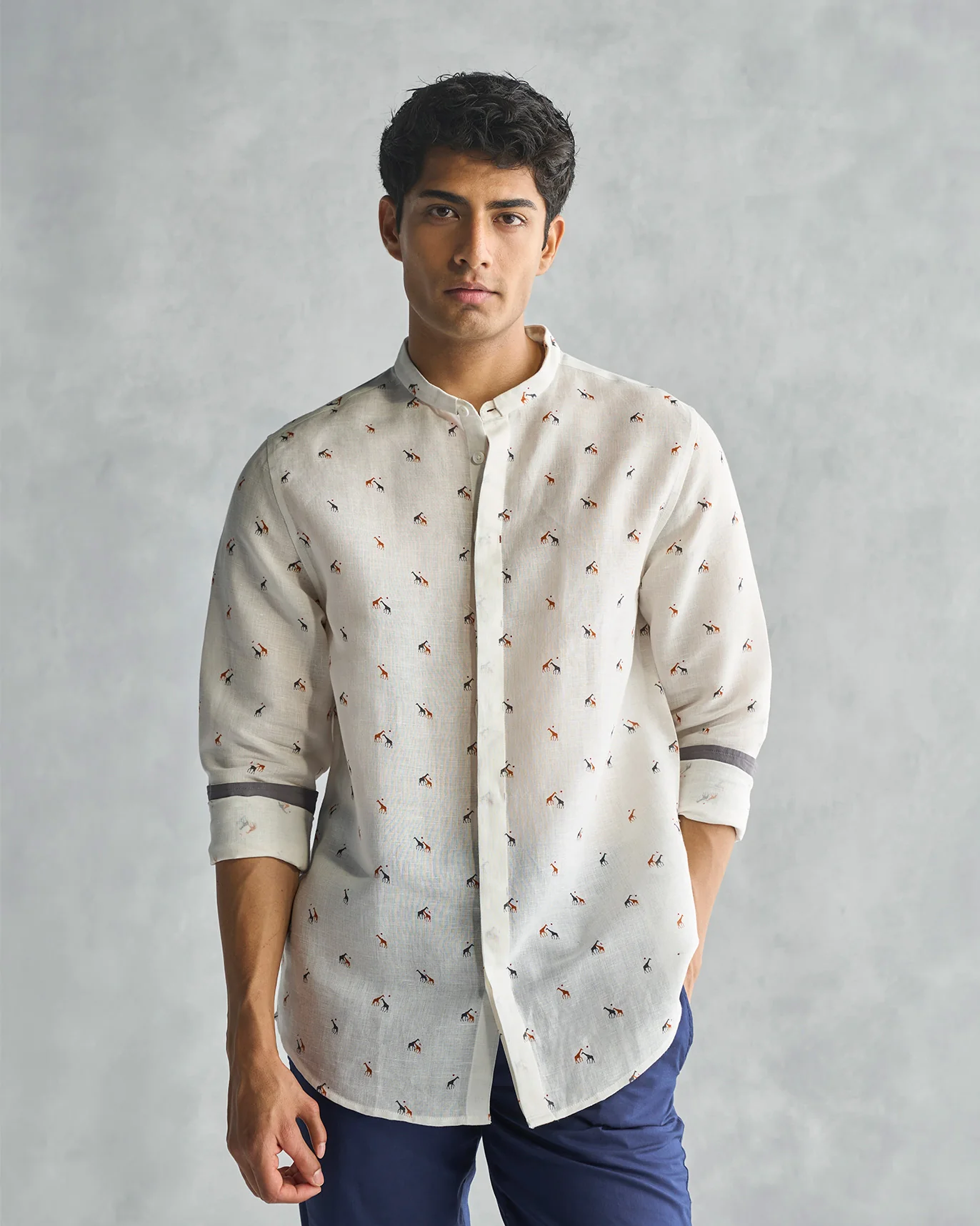 Classic Band Collar Shirt - Ivory - Image 6