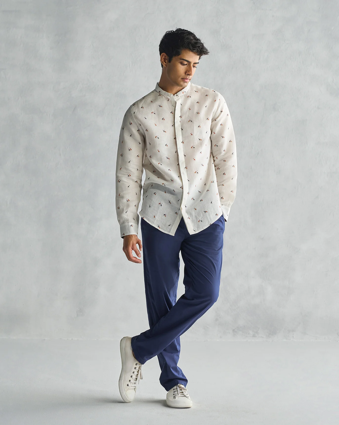Classic Band Collar Shirt - Ivory - Image 7