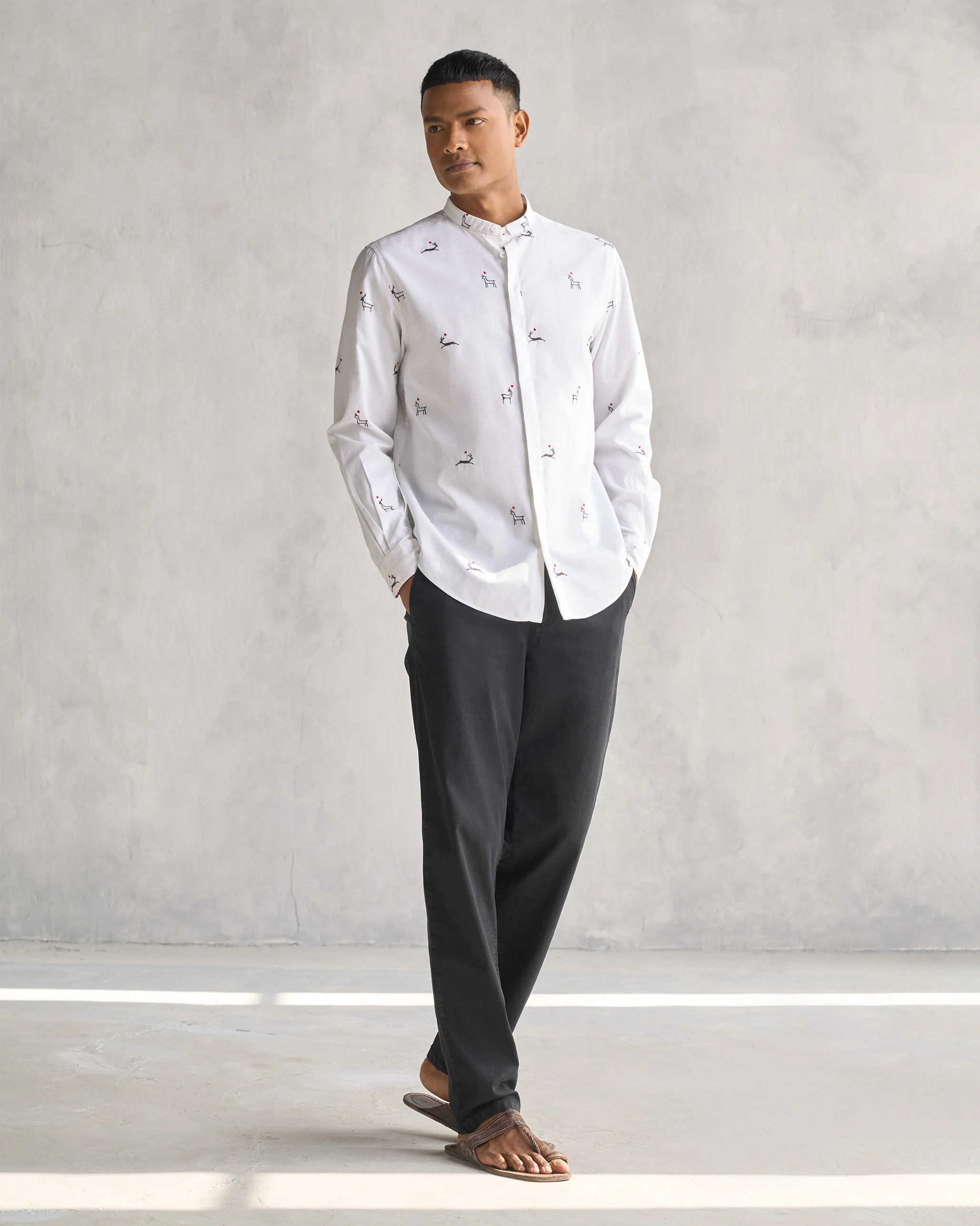 Classic Band Collar Shirt - Multi - Image 7