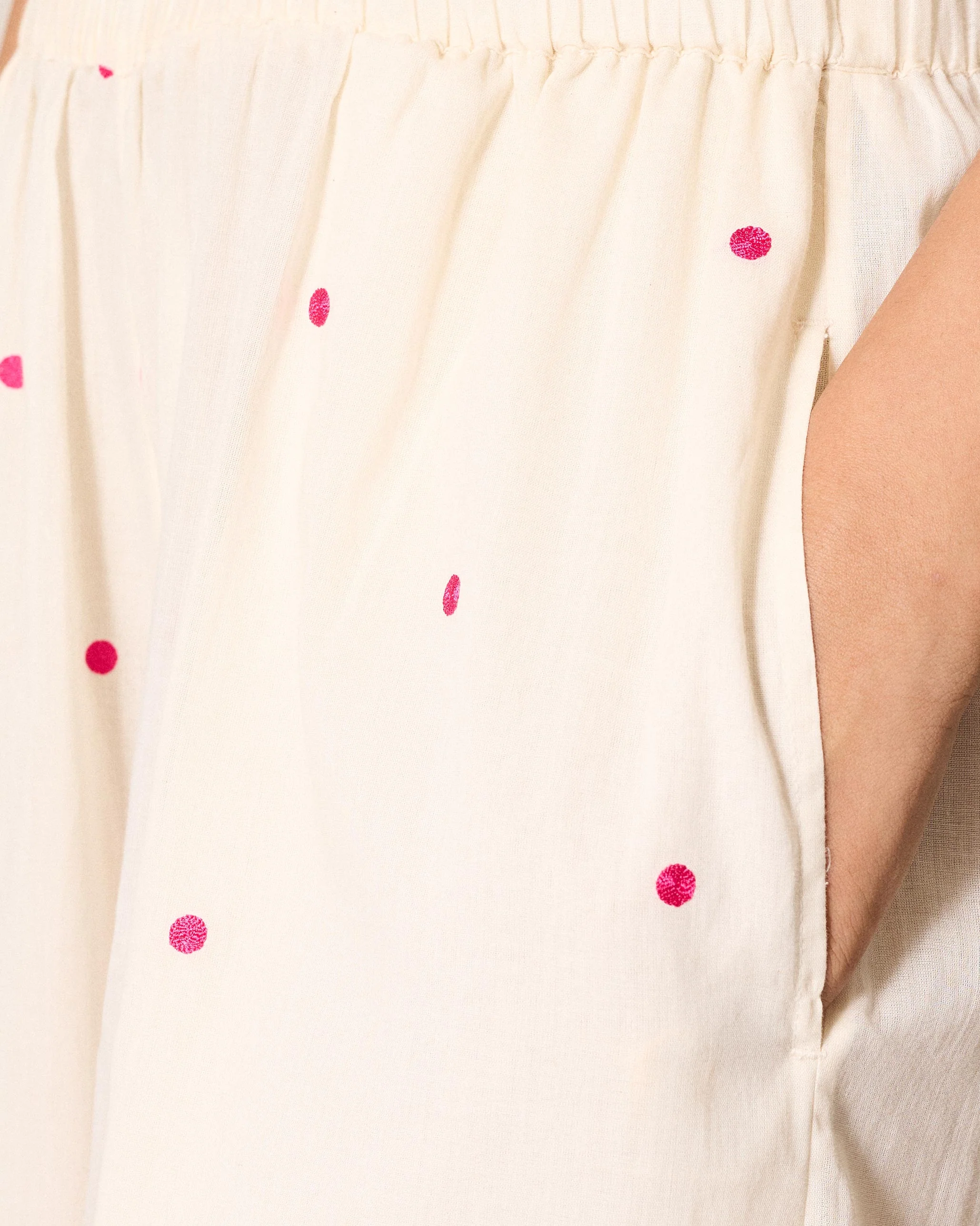 Classic Pyjamas - Ivory & Fuchsia Embroidered - Image 4