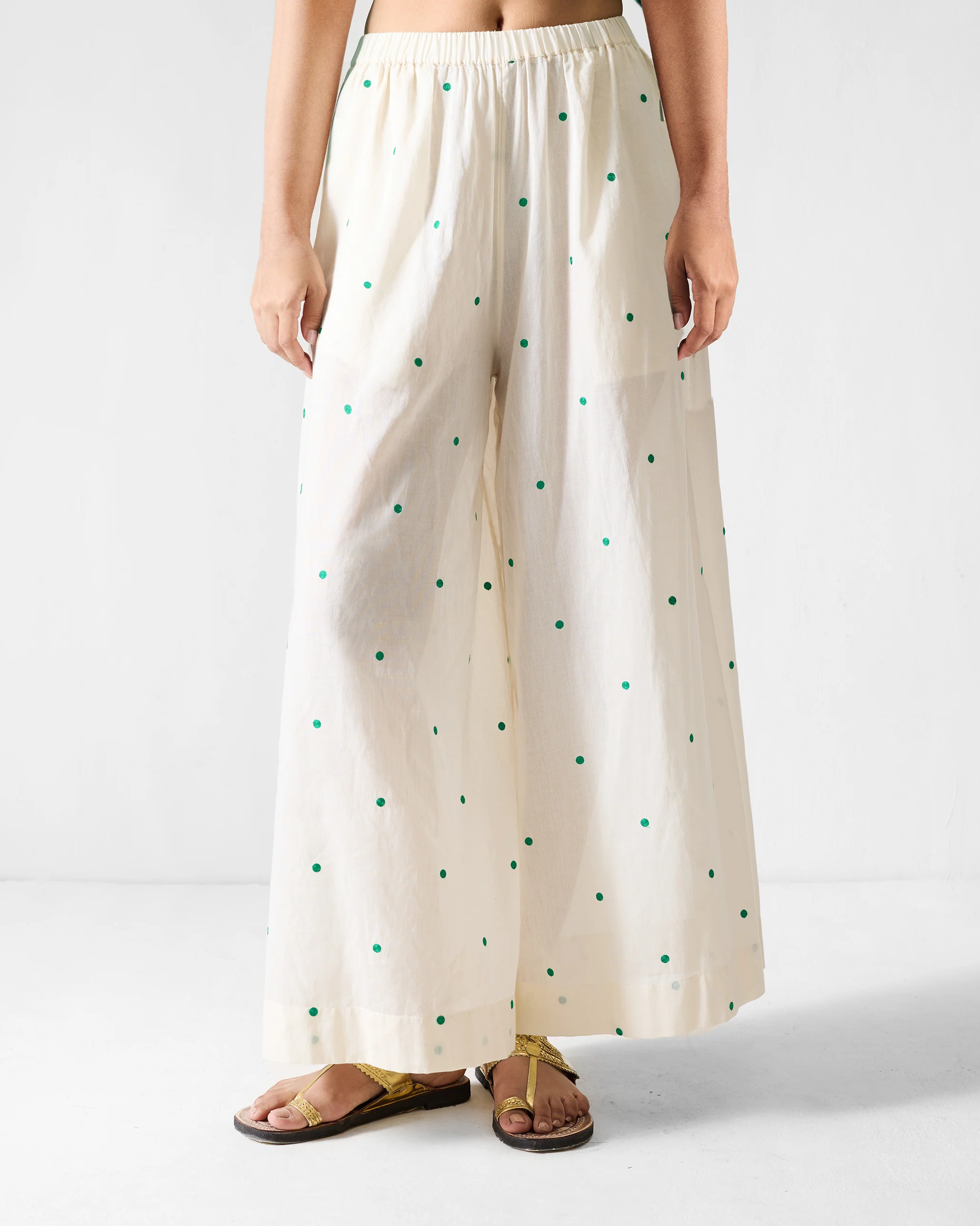 Classic Pyjamas - Ivory & Green Embroidered