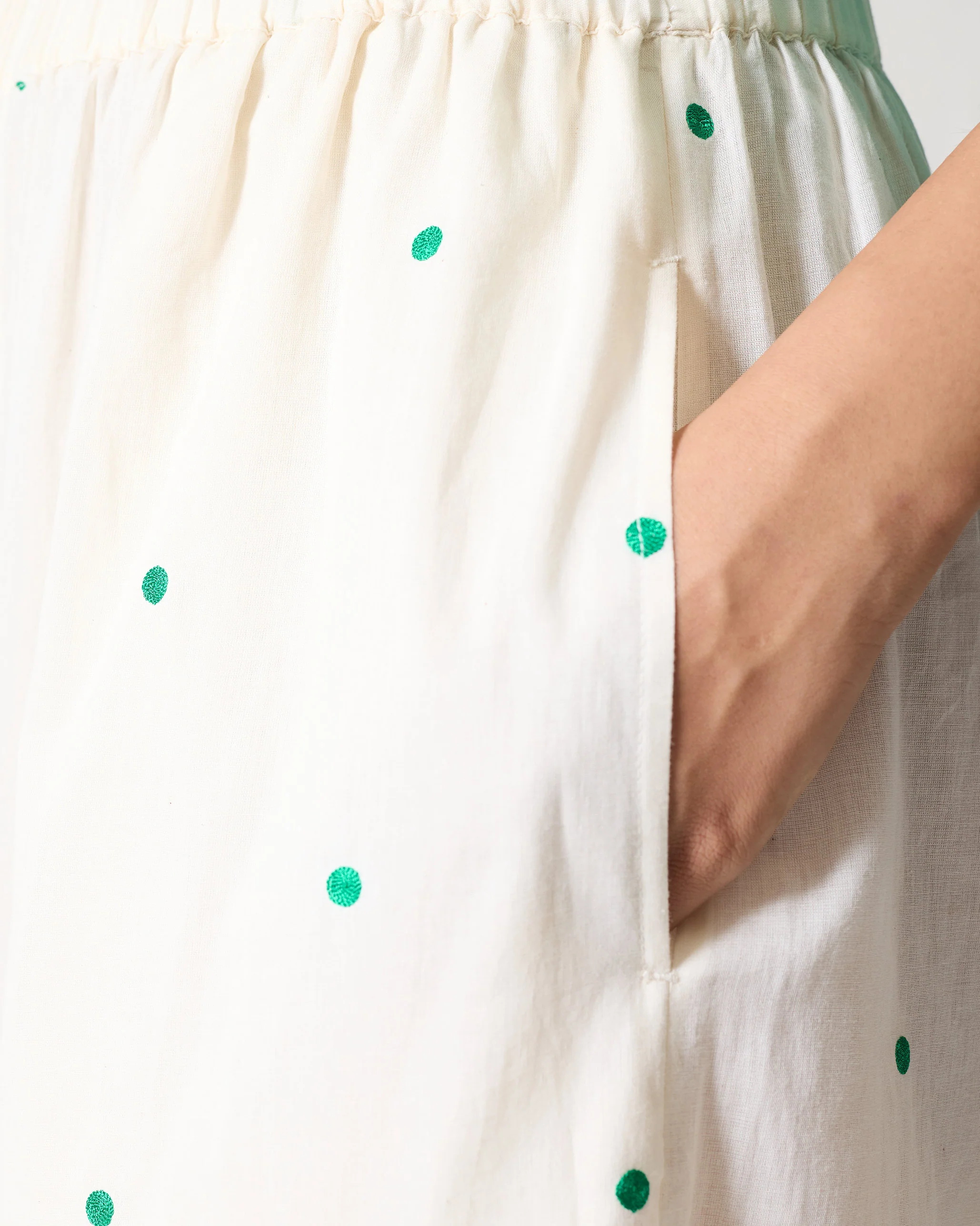 Classic Pyjamas - Ivory & Green Embroidered - Image 2