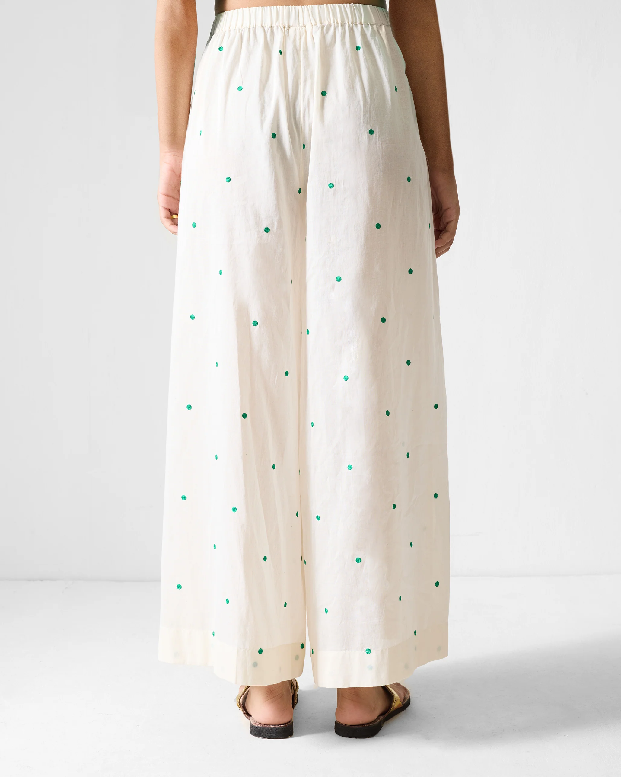 Classic Pyjamas - Ivory & Green Embroidered - Image 3