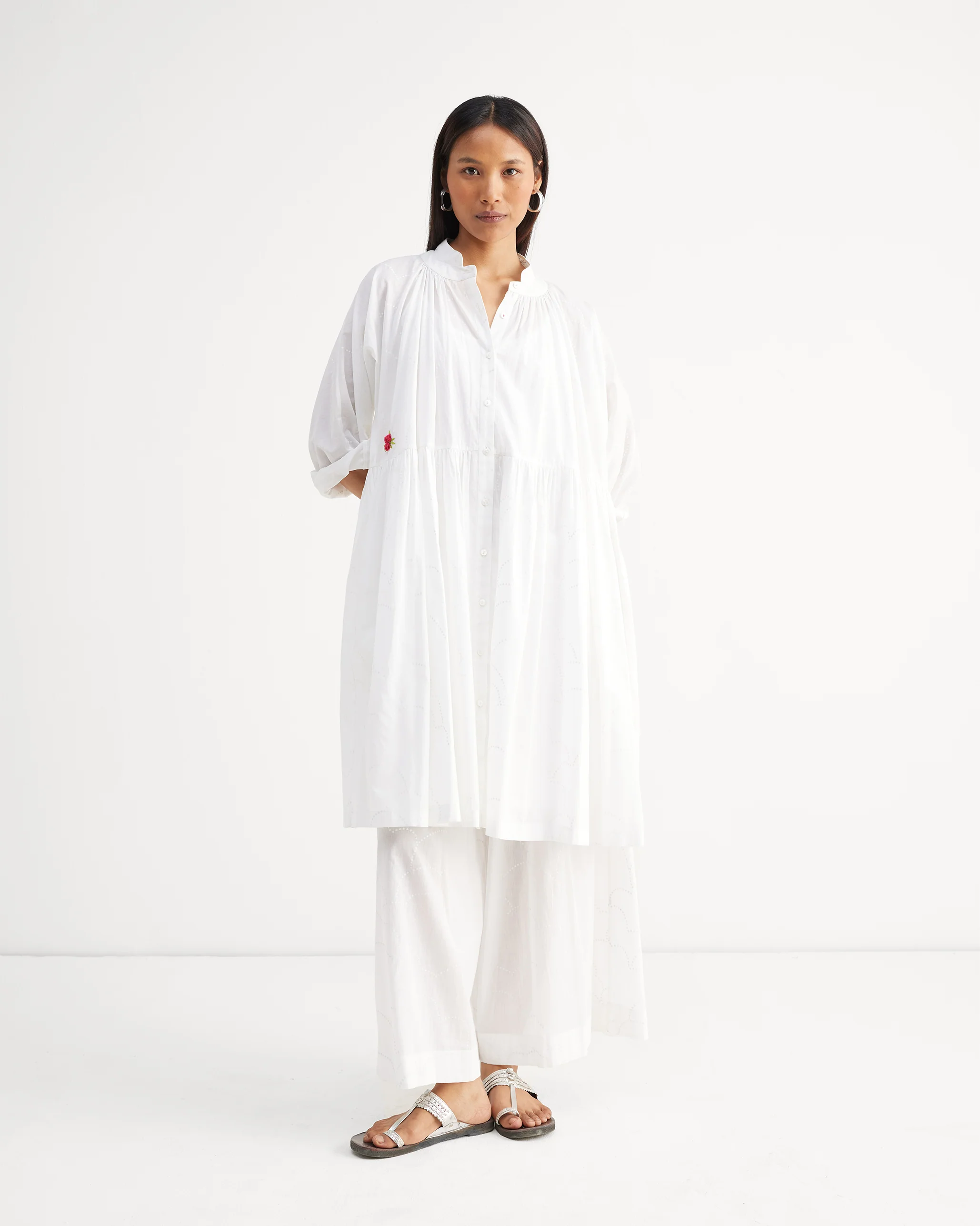 Miya Button Front Dress & Slip - White Print - Image 7