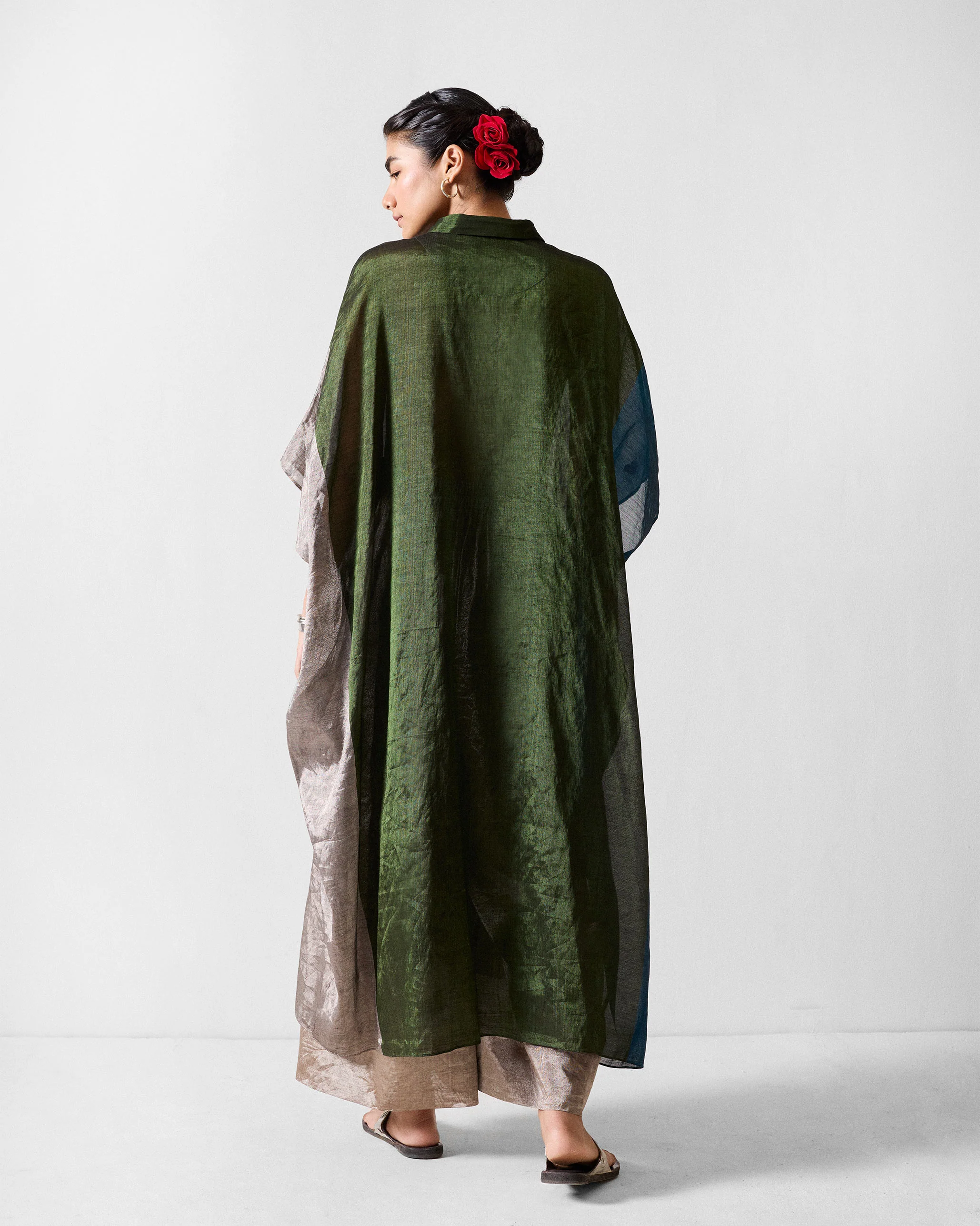 Collared Kaftan - Green & Silver - Image 3