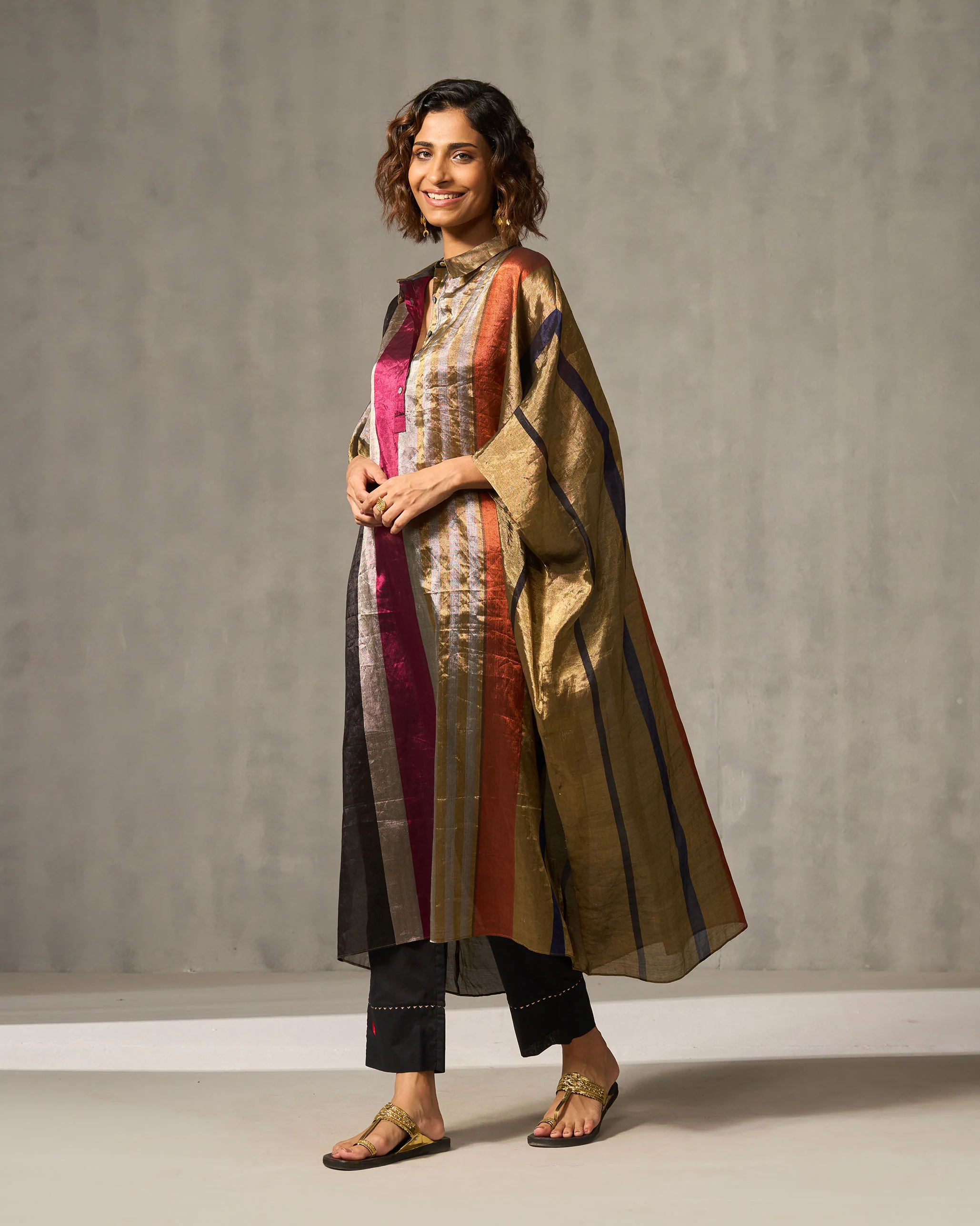 Collared Kaftan - Multi Color Stripes - Image 4