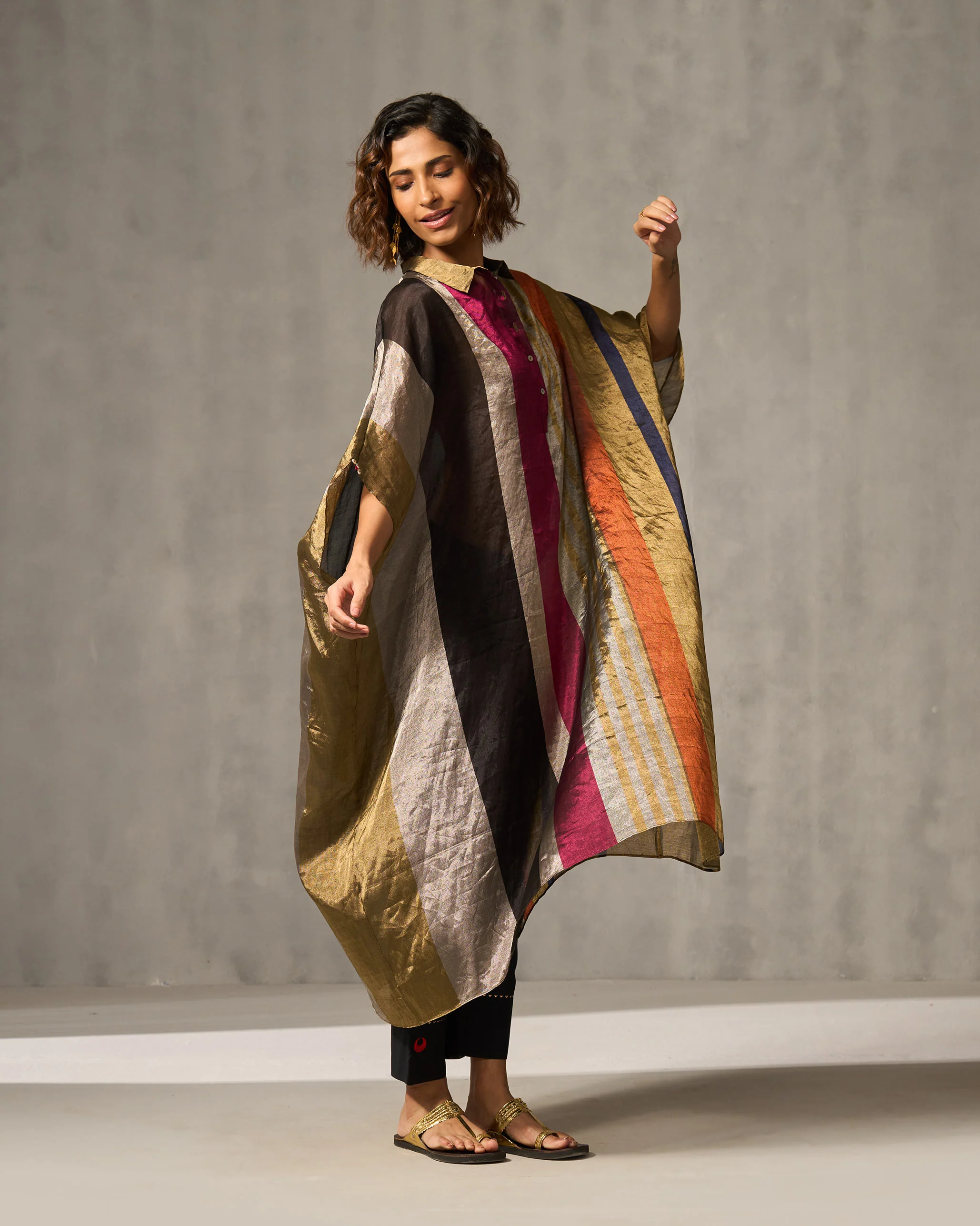 Collared Kaftan - Multi Color Stripes - Image 5