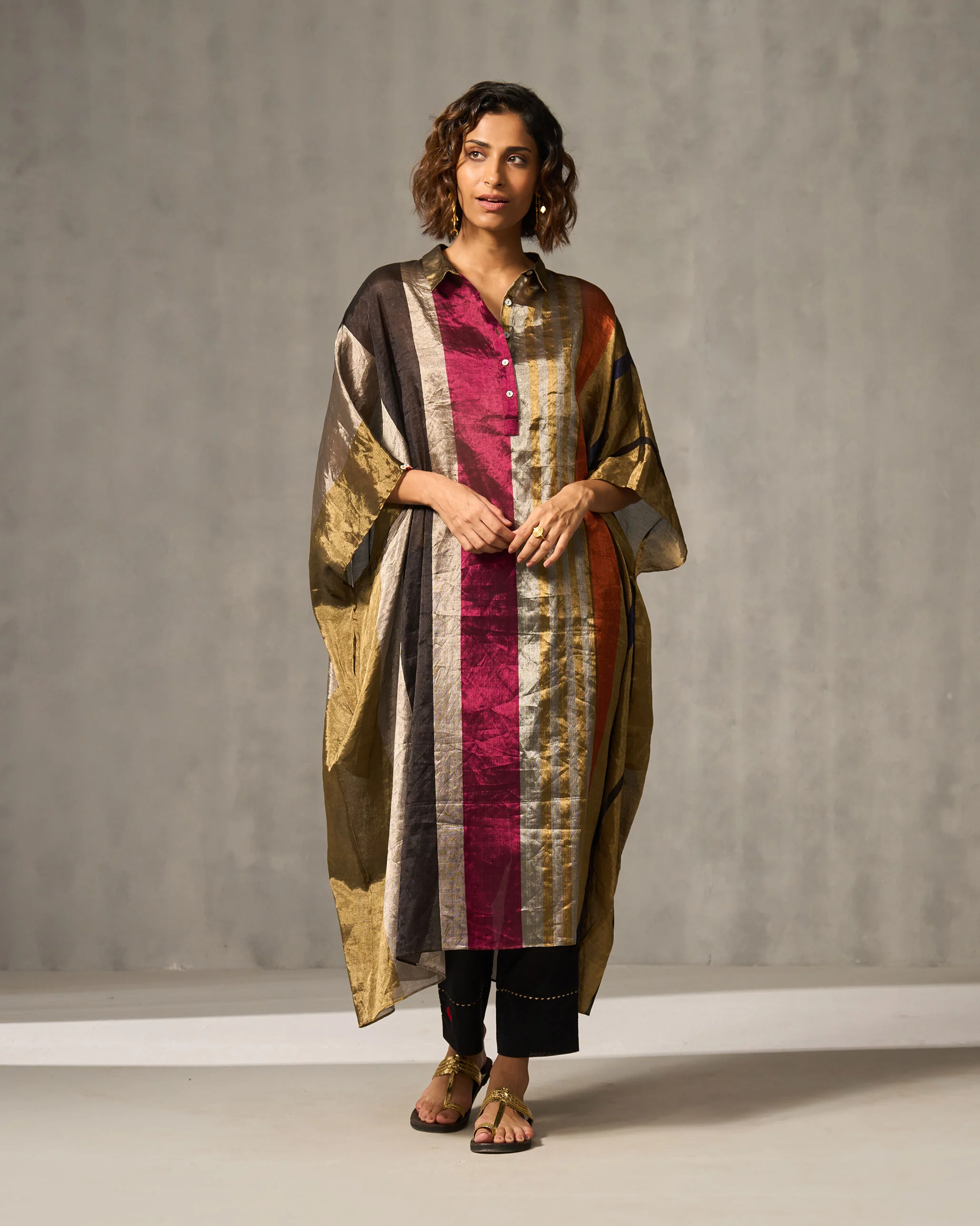 Collared Kaftan - Multi Color Stripes - Image 6