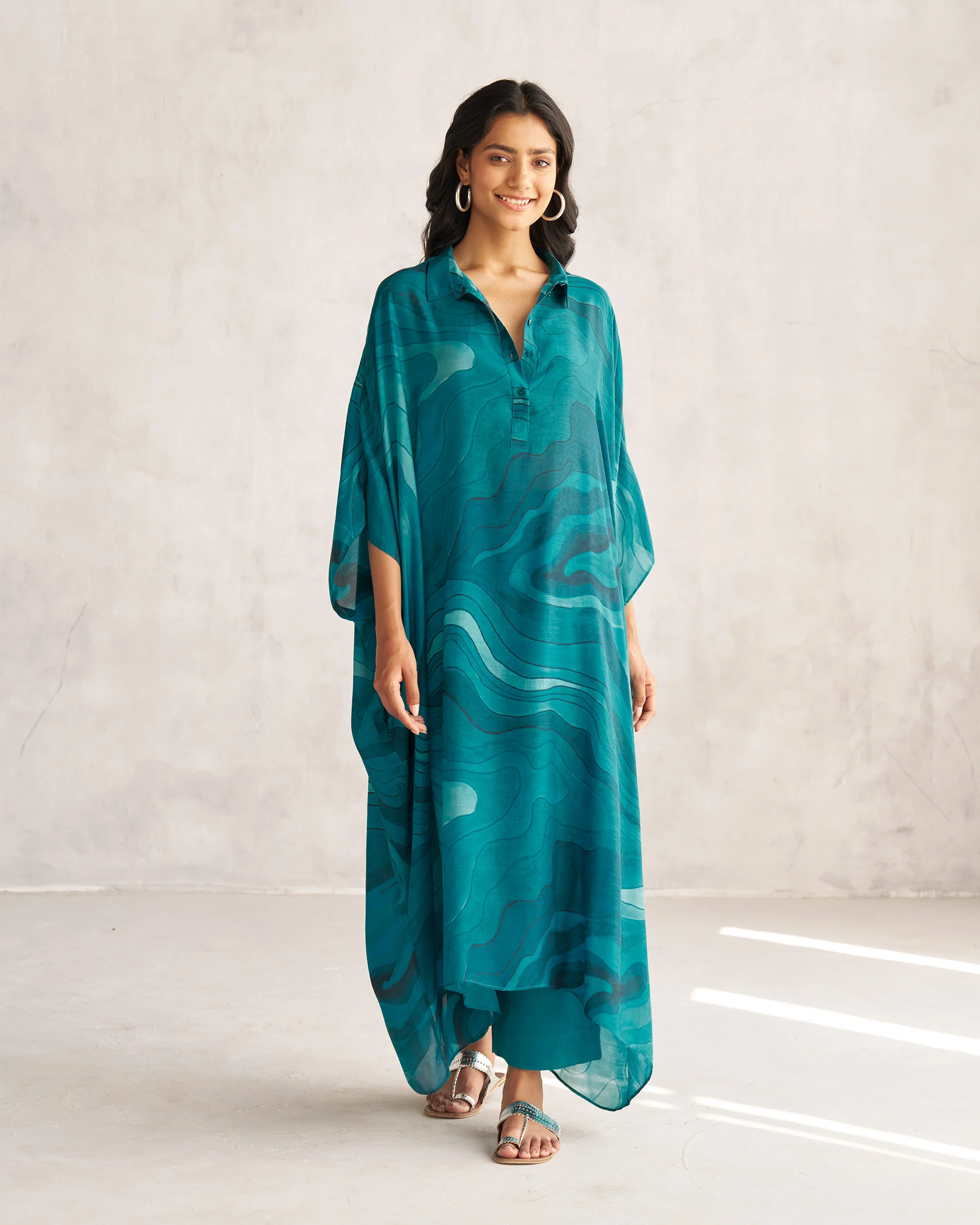 Collared Kaftan - Teal Tssxnb - Image 4