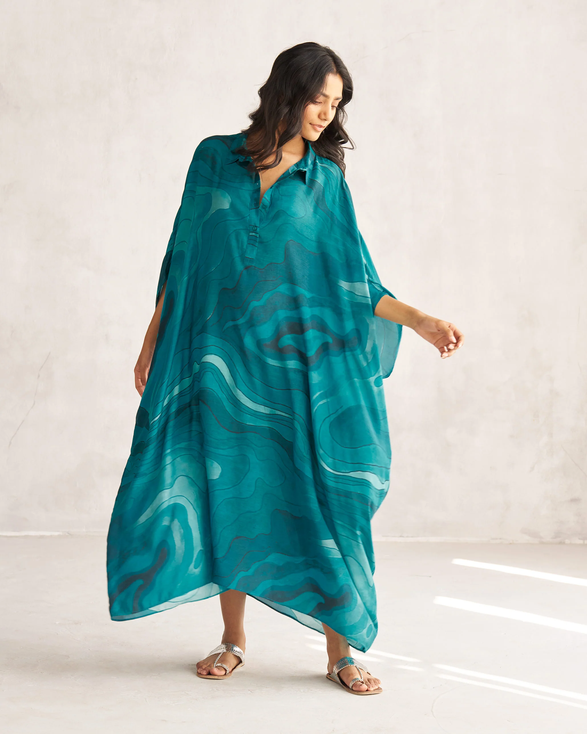 Collared Kaftan - Teal Tssxnb - Image 5
