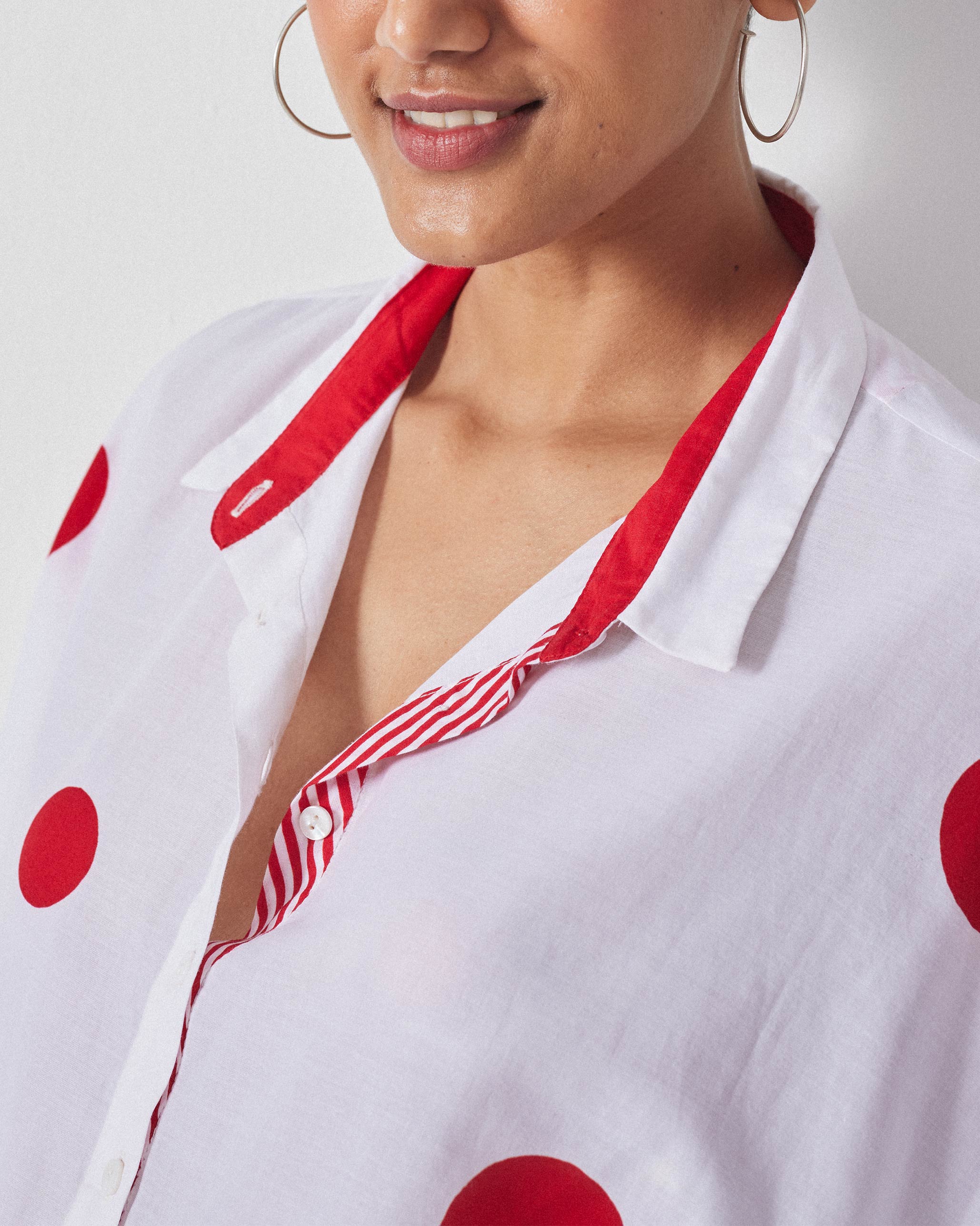 Collared Kaftan - White & Red Print - Image 6