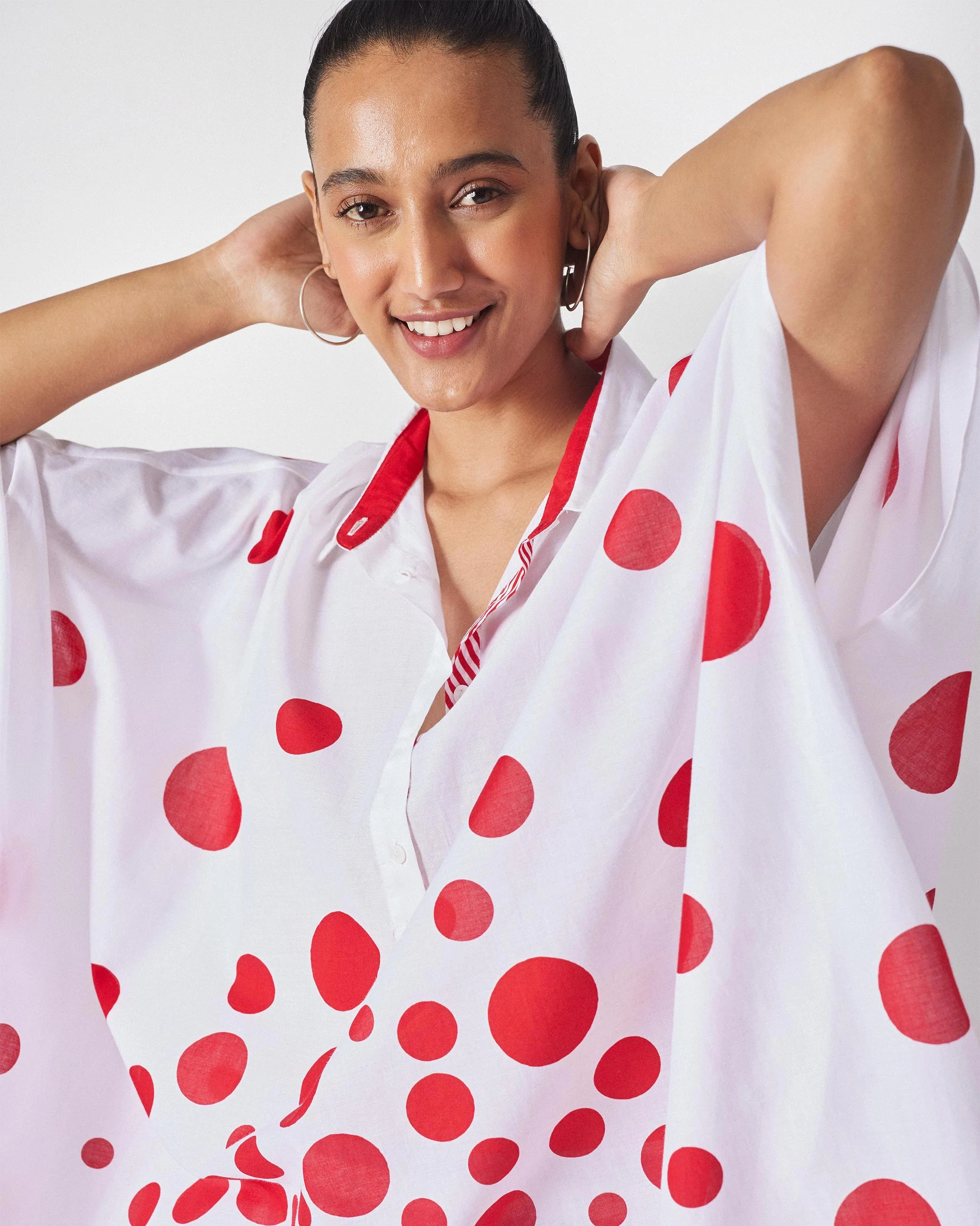 Collared Kaftan - White & Red Print - Image 7
