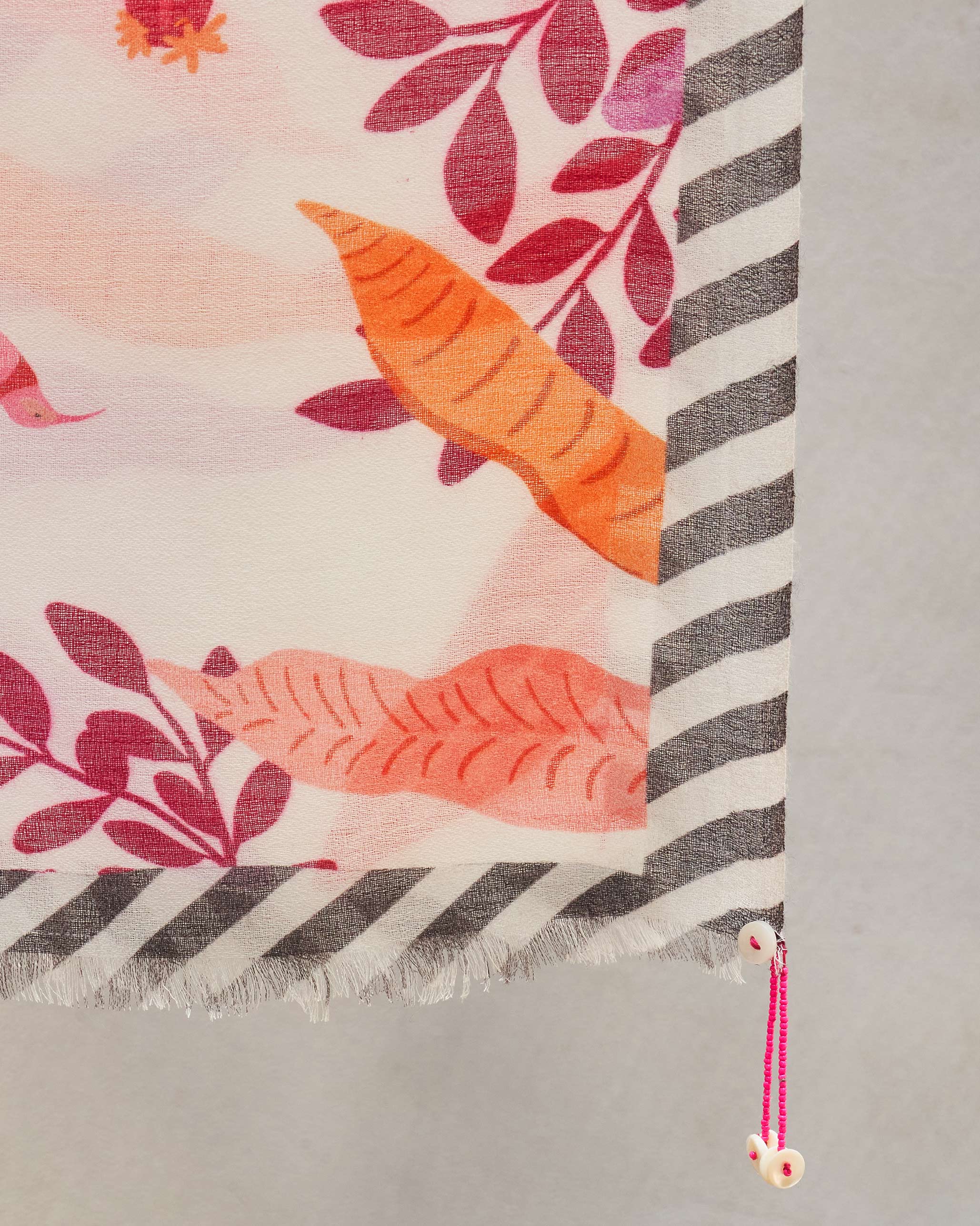 Colouful Cacti Scarf - White & Fuchsia Print - Image 2